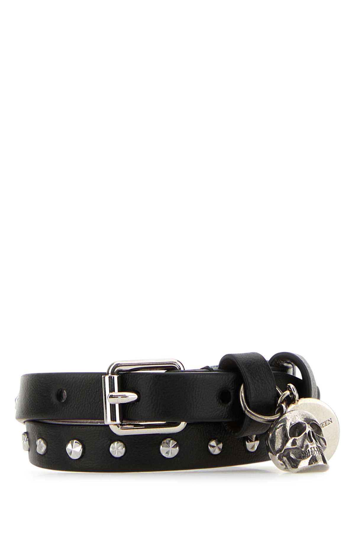 Shop Alexander Mcqueen Black Leather Bracelet In 1000