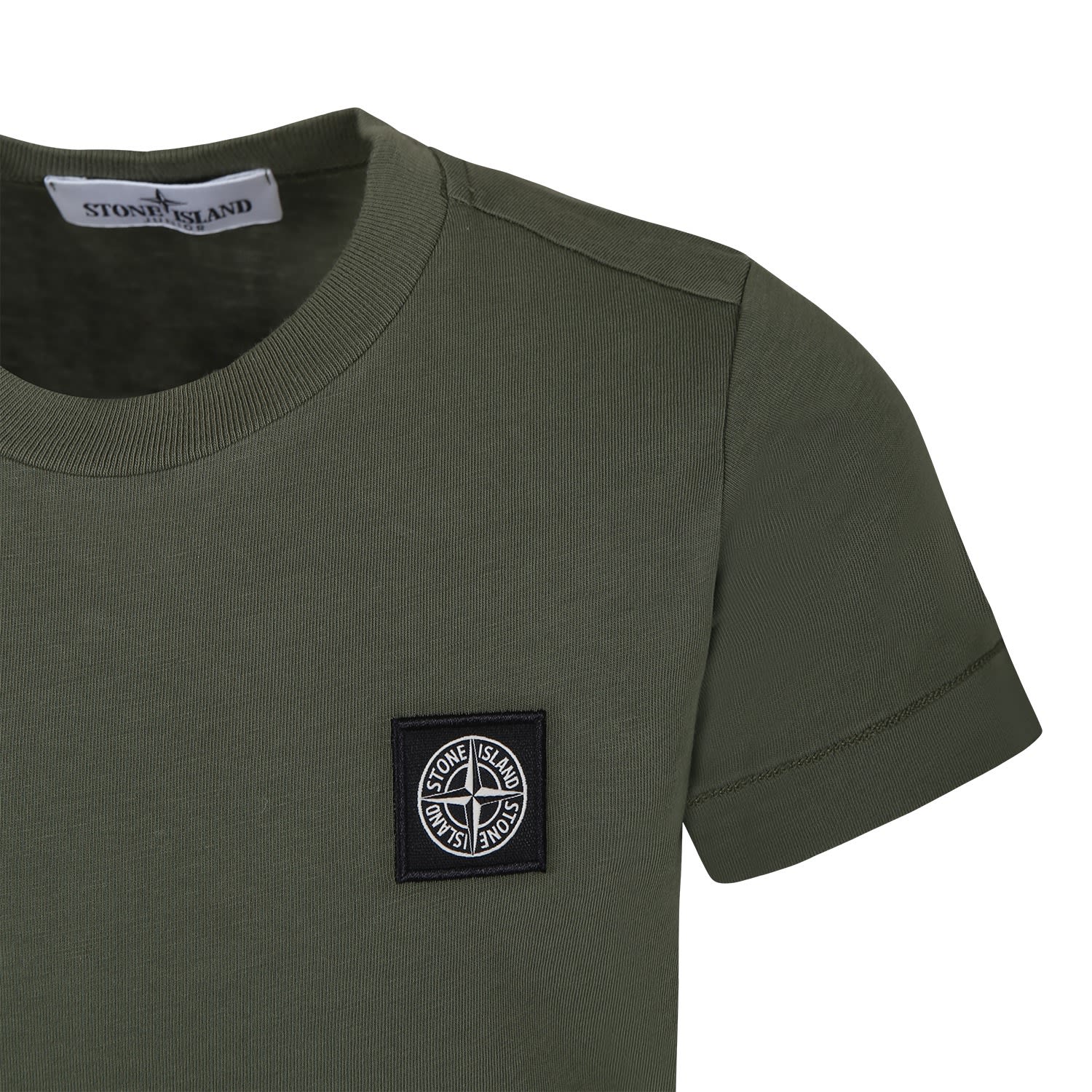 Shop Stone Island Junior Green T-shirt For Boy With Logo In Verde