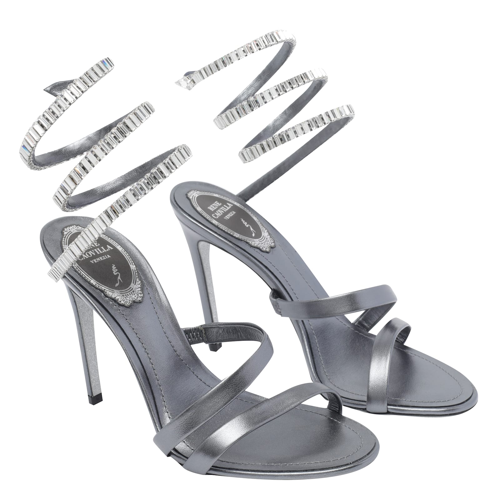 René Caovilla Round-toe High-heeled Sandals In Gray