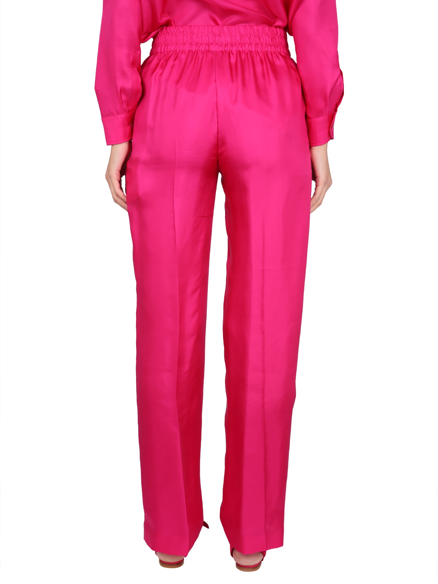 Red Valentino Satin Finish Trousers With Elastic Waistband In Fucsia