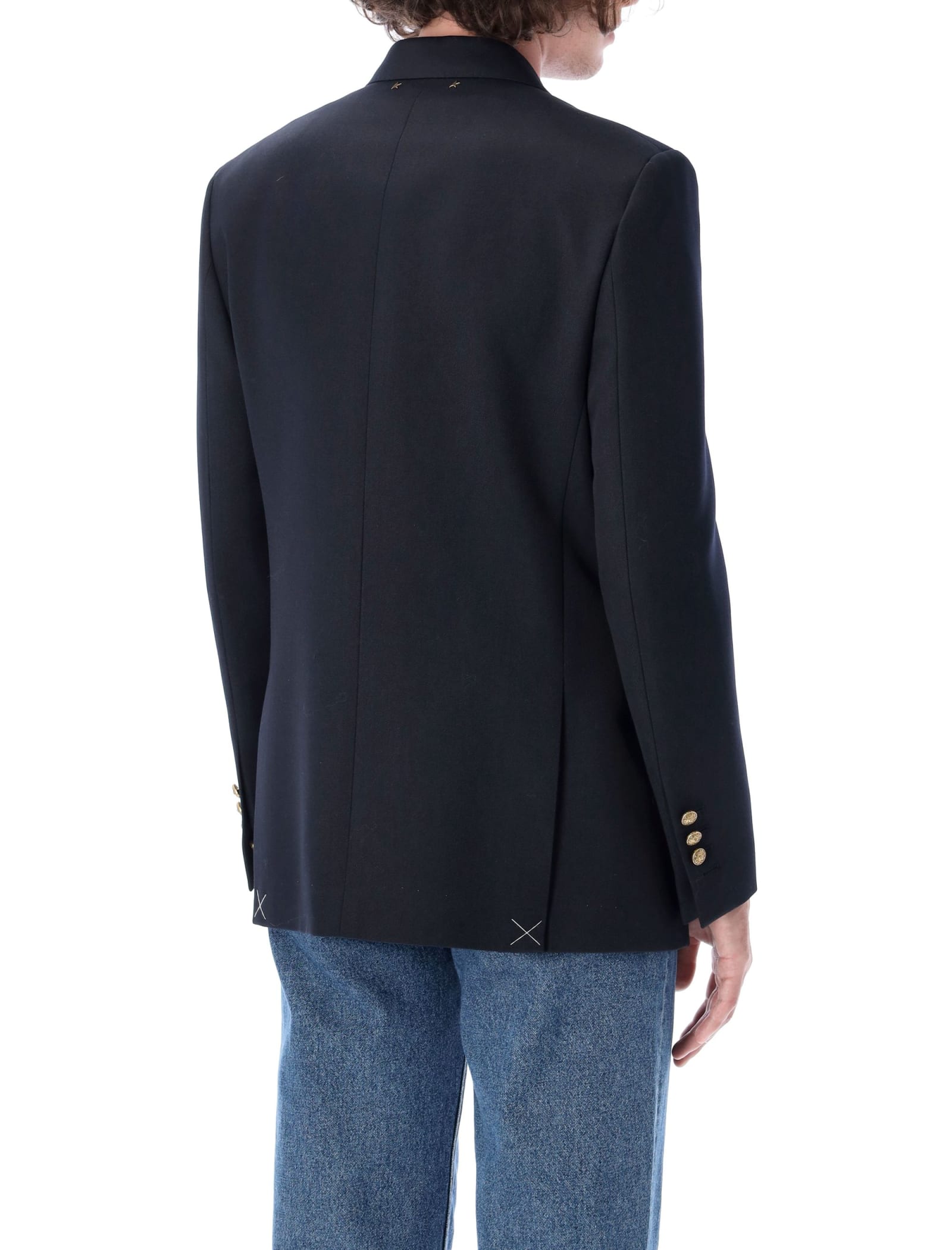 Shop Golden Goose Double-breasted Dave Blazer In Blue