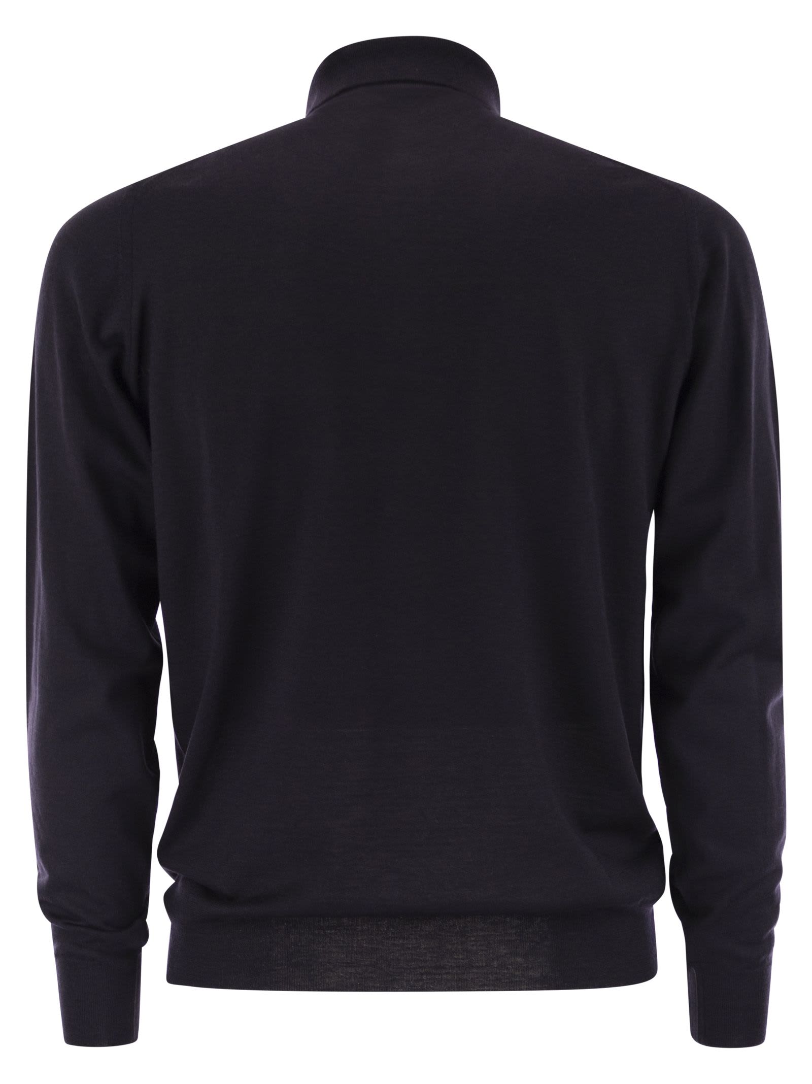 Fedeli Three-button Virgin Wool Polo Shirt In Blue