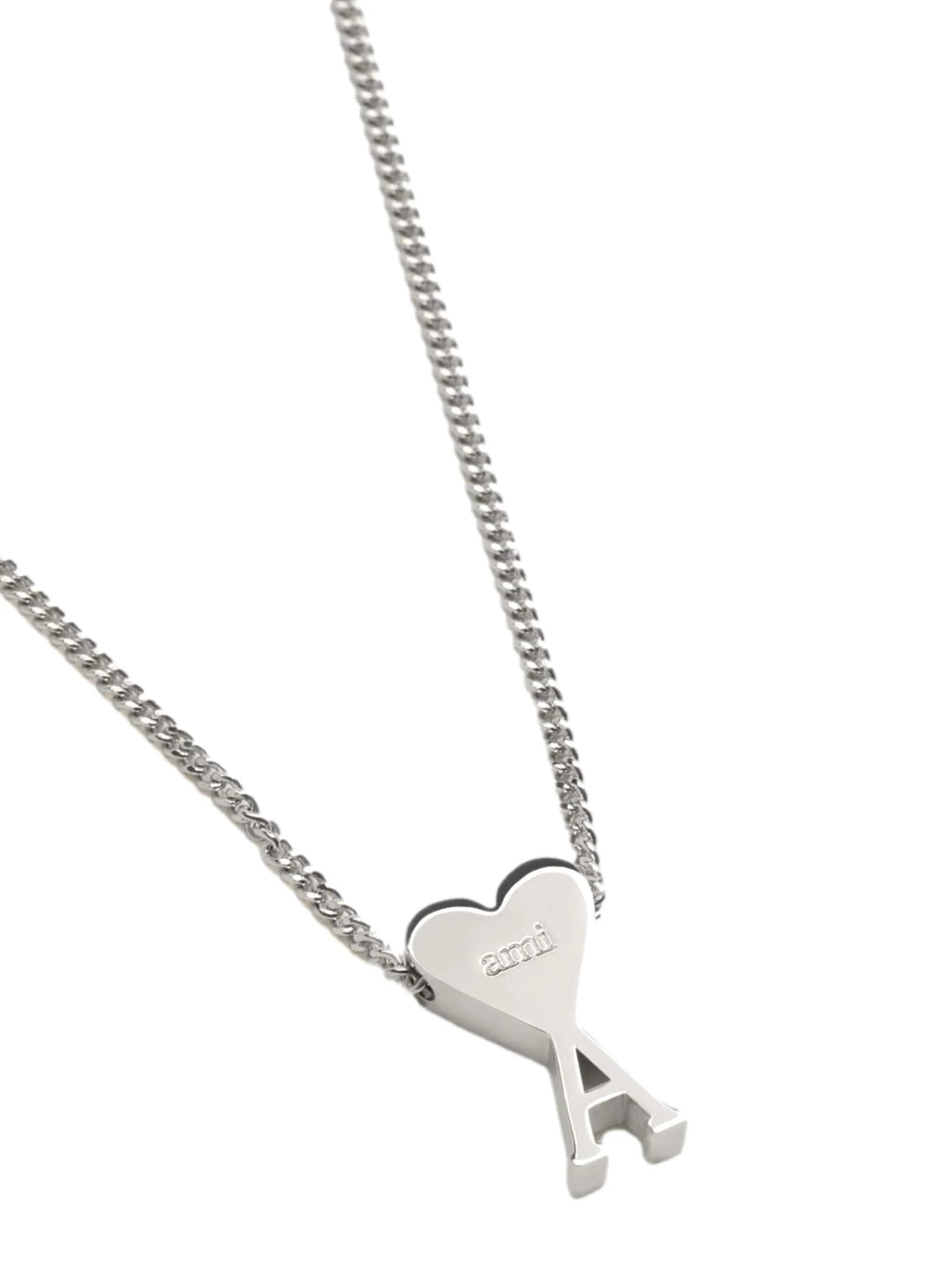 Shop Ami Alexandre Mattiussi Logo Pendant Necklace In Argento