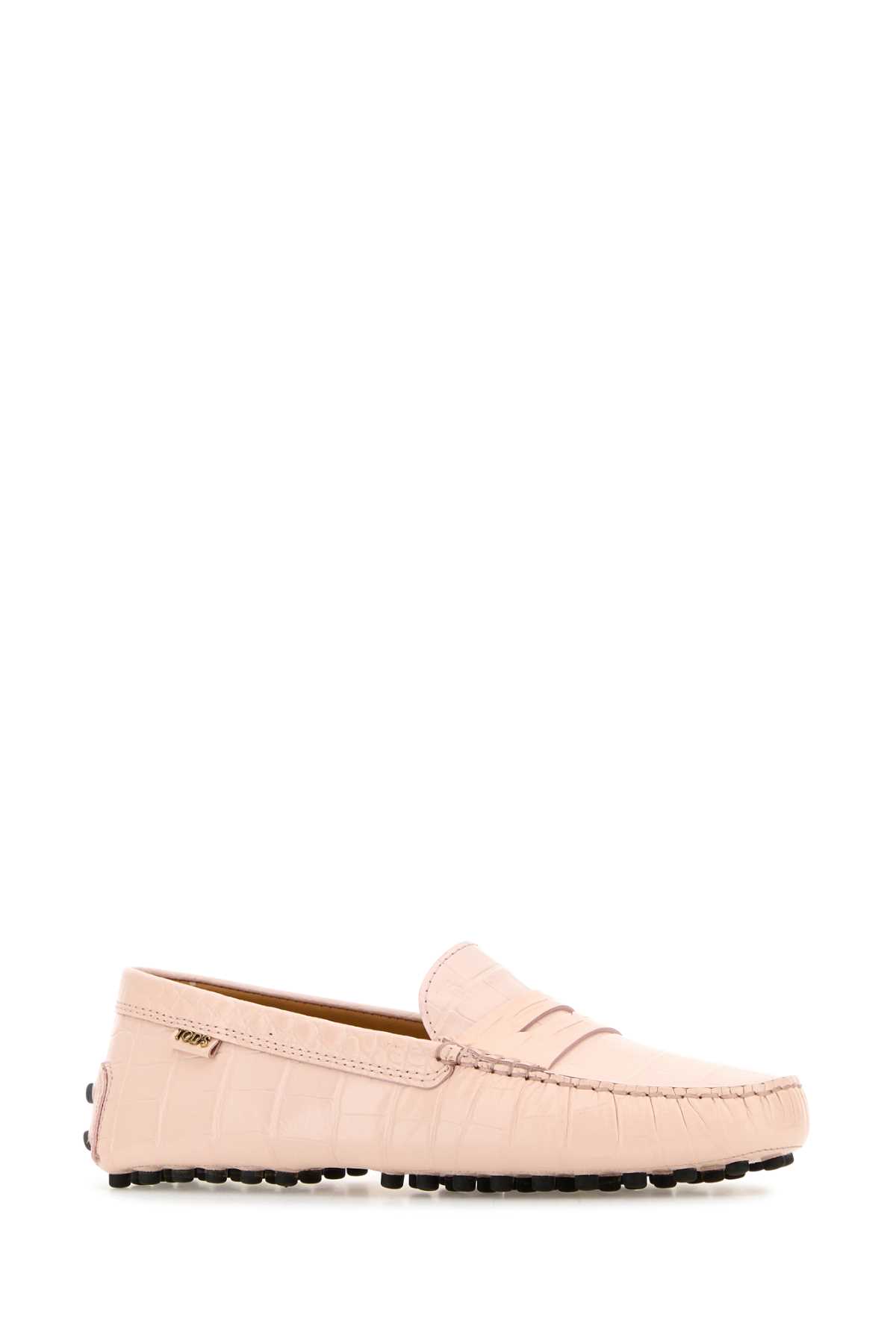 Shop Tod's Light Pink Leather Loafers In M413