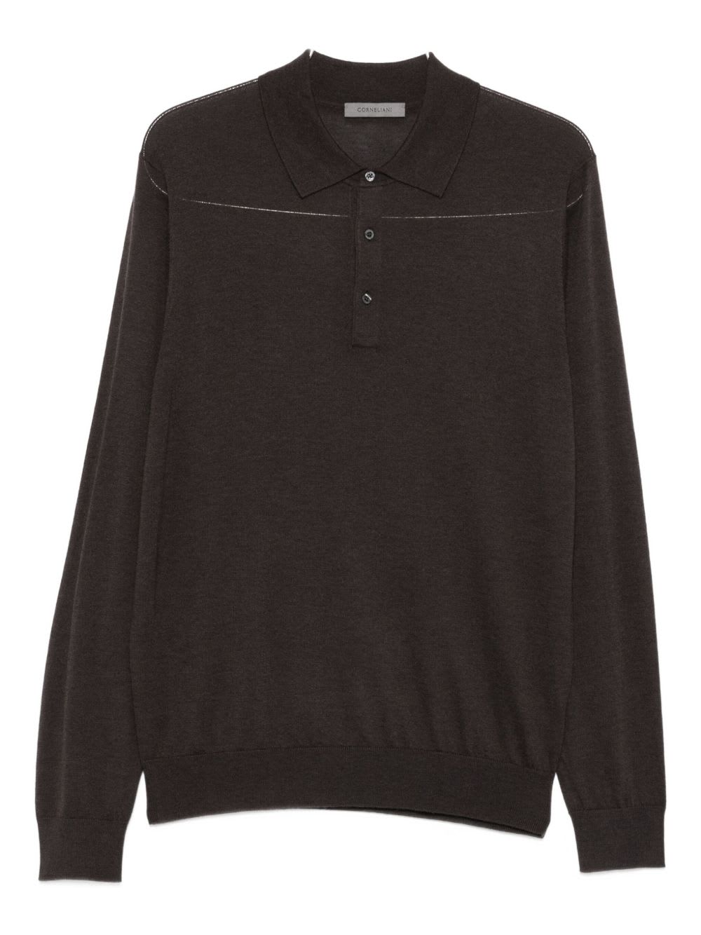 Corneliani Long-sleeved Polo Sweater In Brown