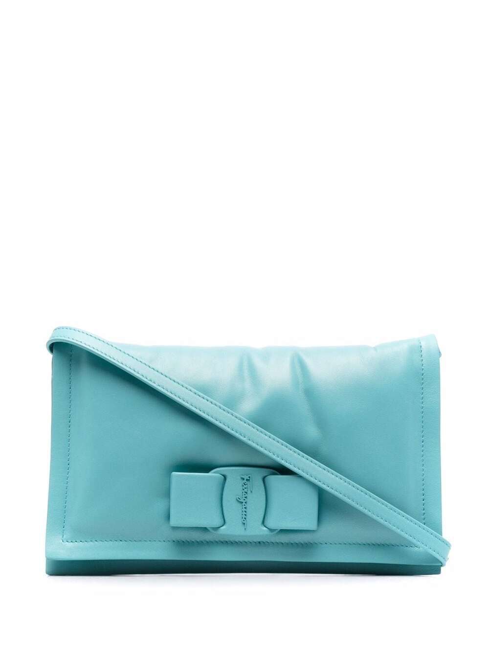 Salvatore Ferragamo Womans Viva Light Blue Leather Crossbody Bag With Logo