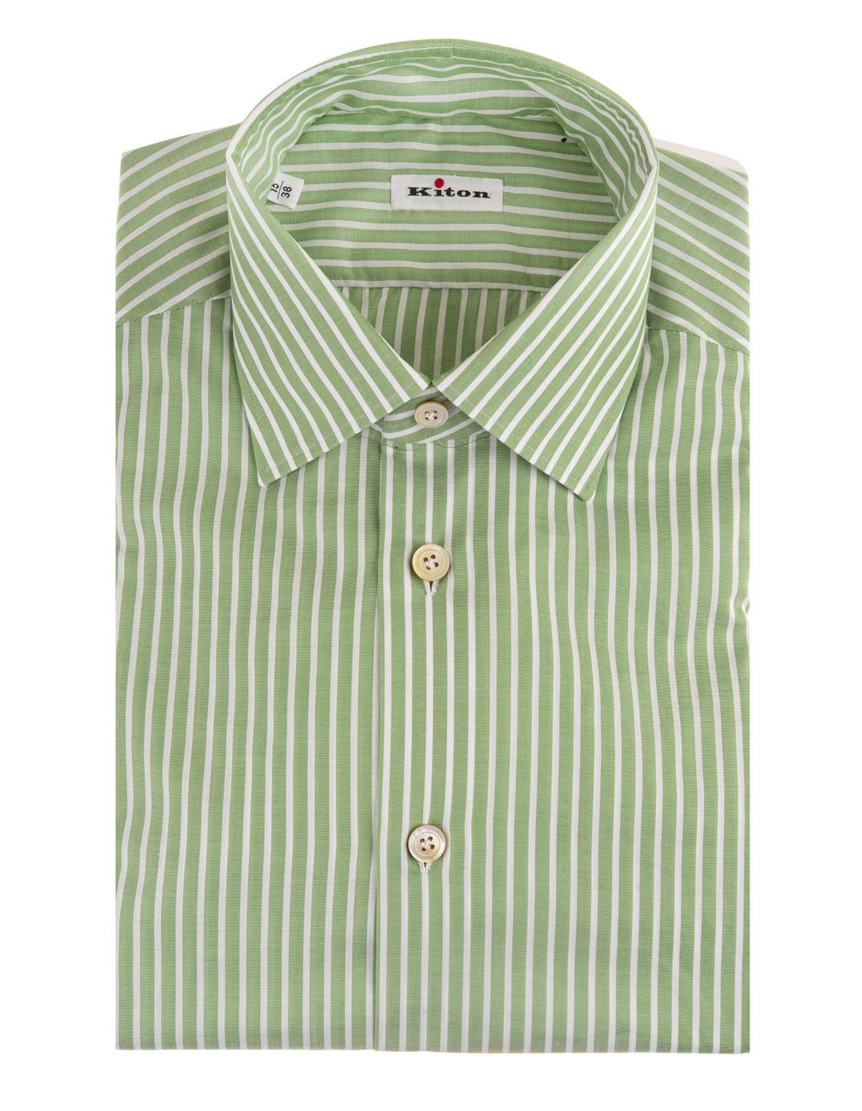 Kiton Man White And Green Striped Popeline Shirt