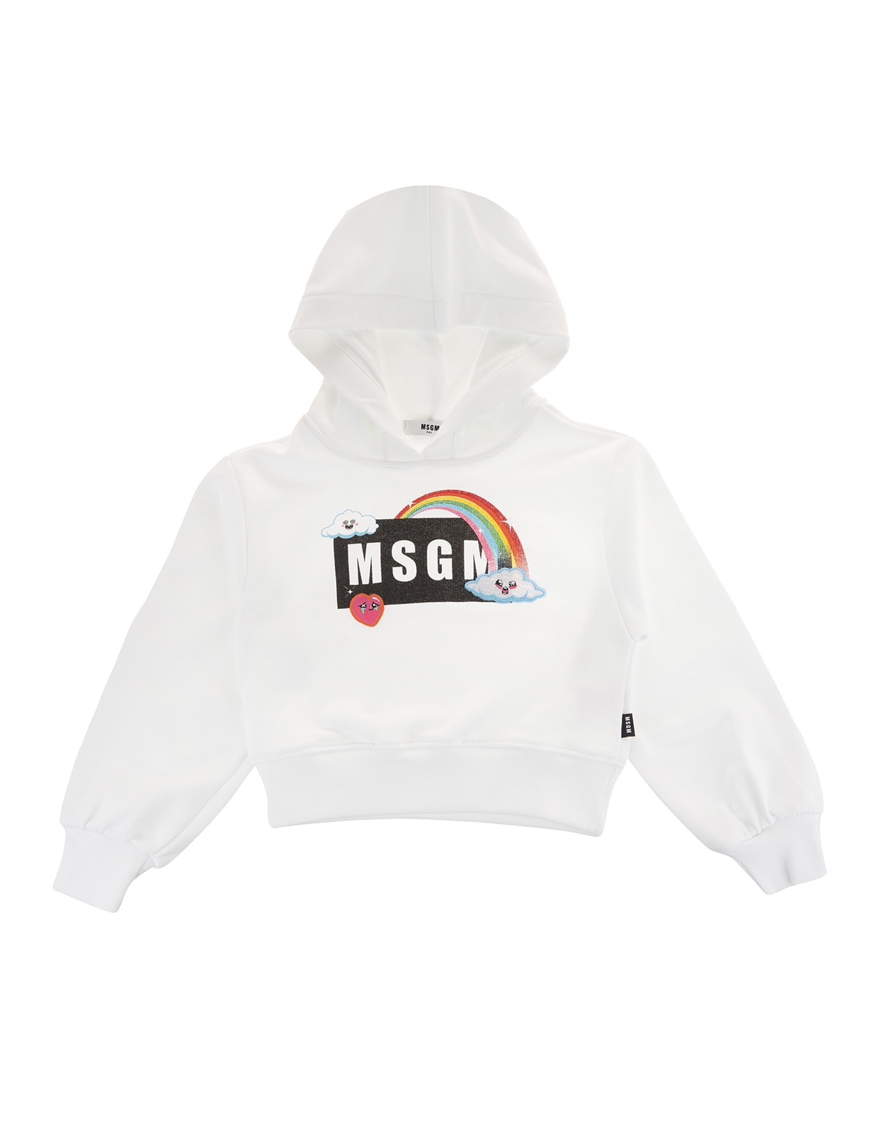 MSGM Kids White Hoodie With Rainbow Logo