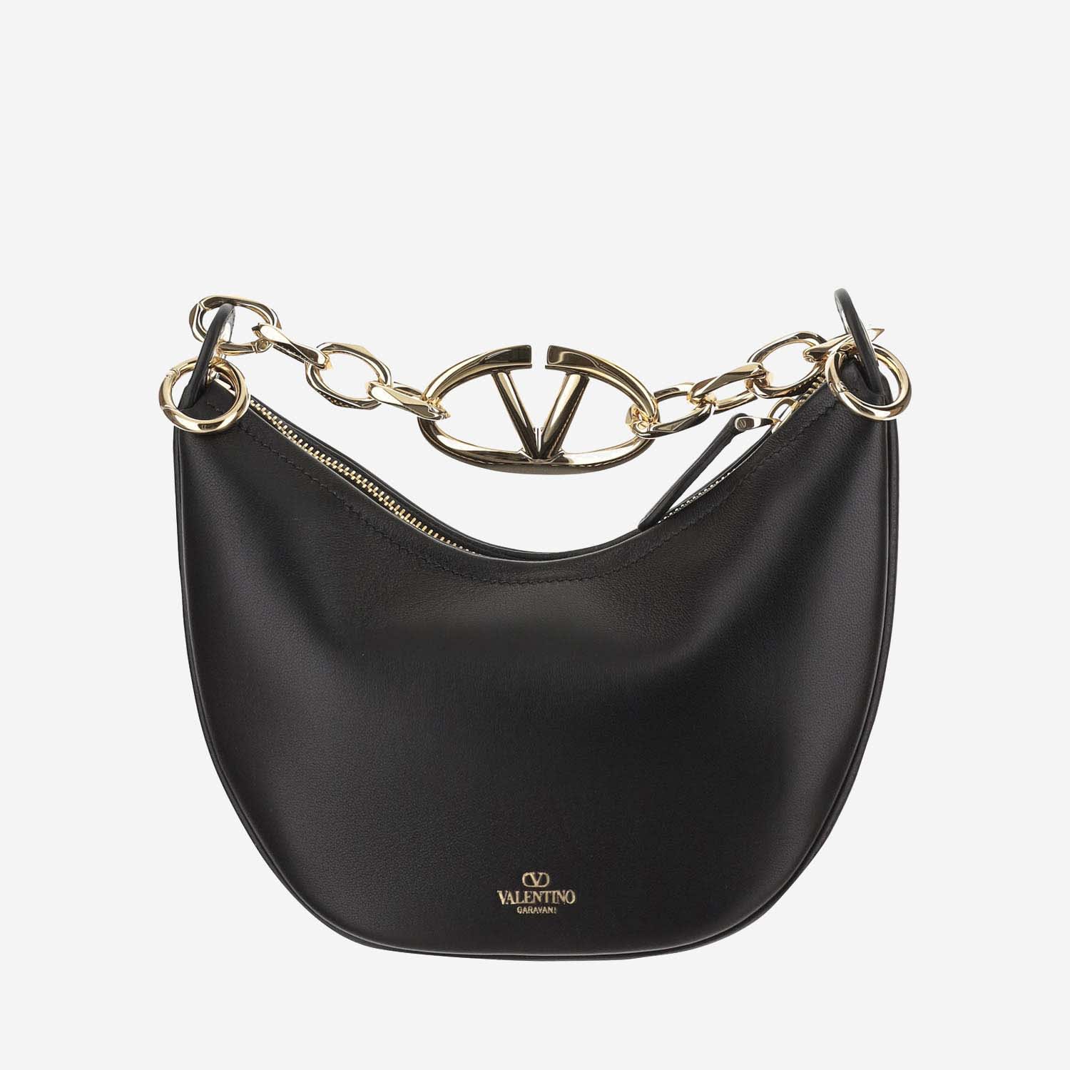 VALENTINO GARAVANI MINI HOBO VLOGO MOON BAG IN NAPPA LEATHER WITH CHAIN
