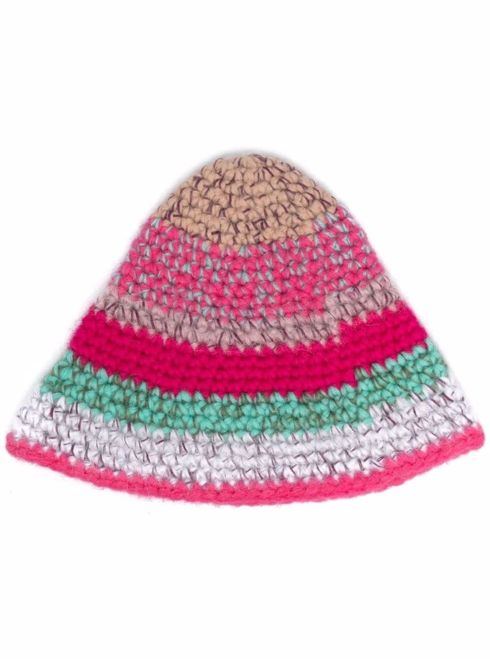Red Valentino Womans Crochet Striped Knit Hat