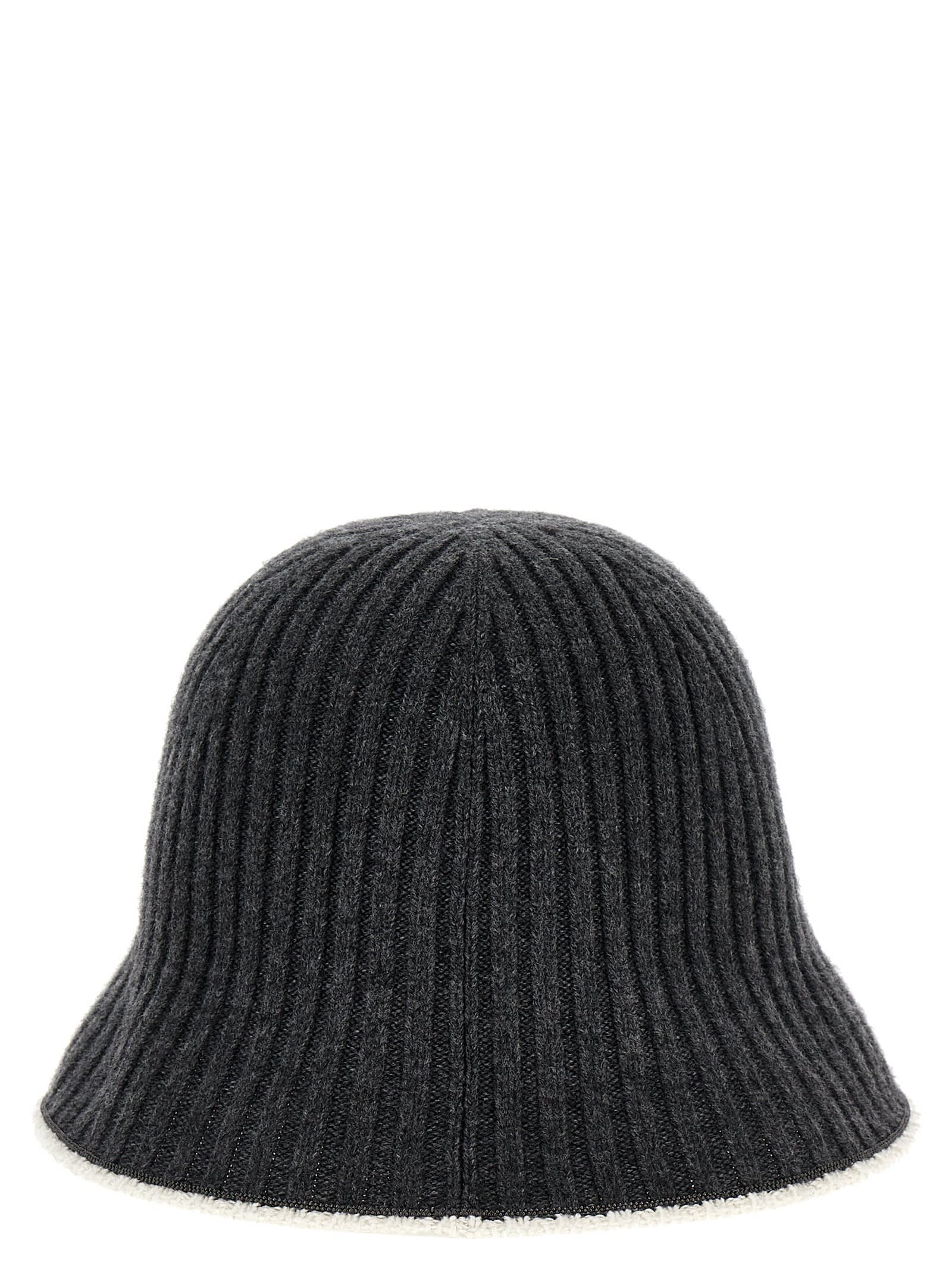 Shop Brunello Cucinelli Ribbed Knit Bucket Hat In Gray