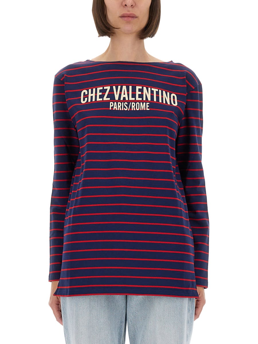 Valentino Striped Cotton Jersey T-shirt In Purple