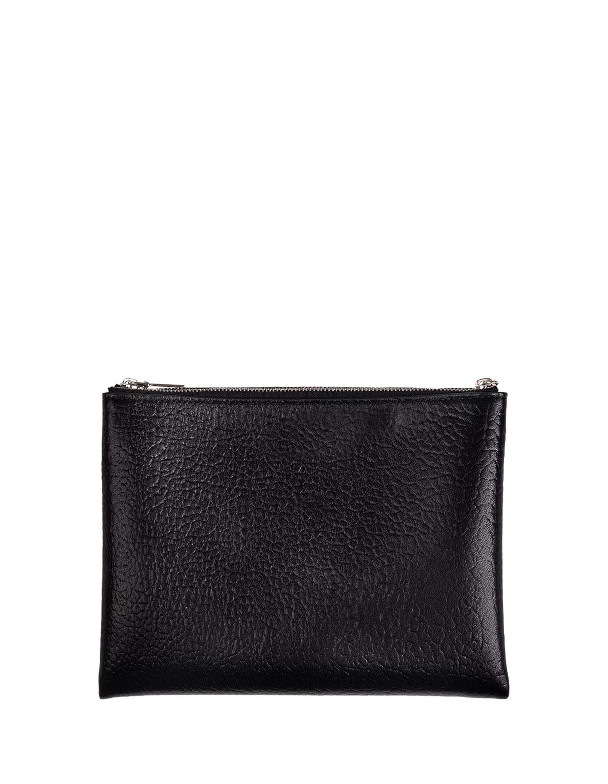 Alexander Mcqueen Black Hammered Leather Clutch Bag With Logo In Black