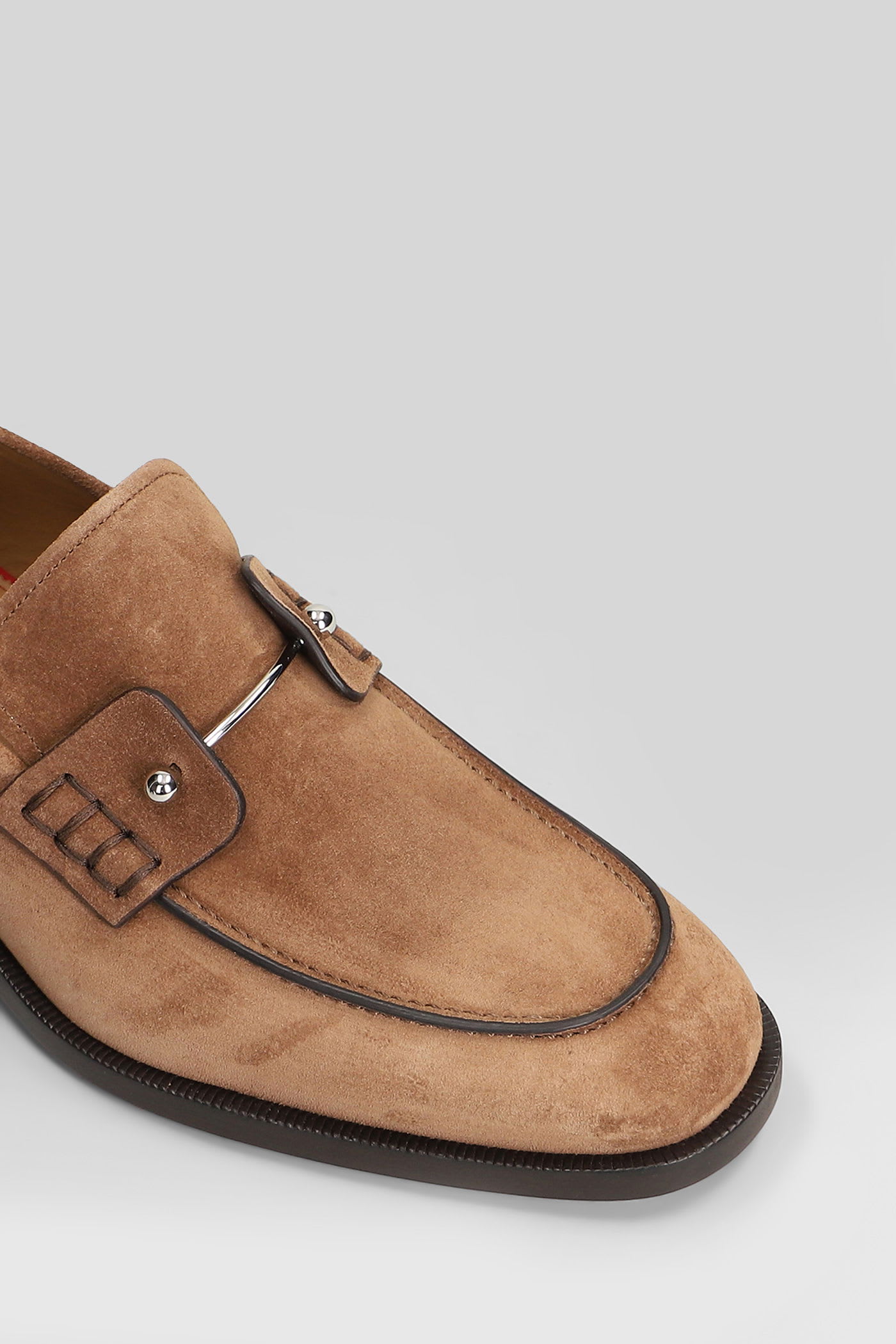 Christian Louboutin Chambelimoc Embellished Suede Loafers In Brown