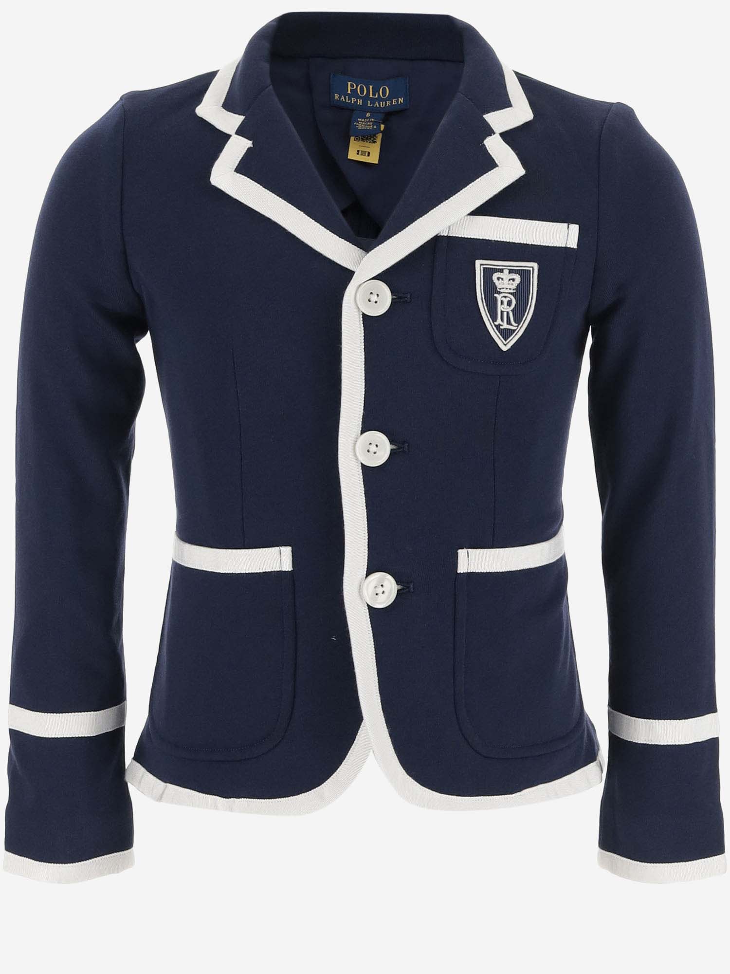 Polo Ralph Lauren Kids' Single-breasted Cotton Jacket With Logo In Blue