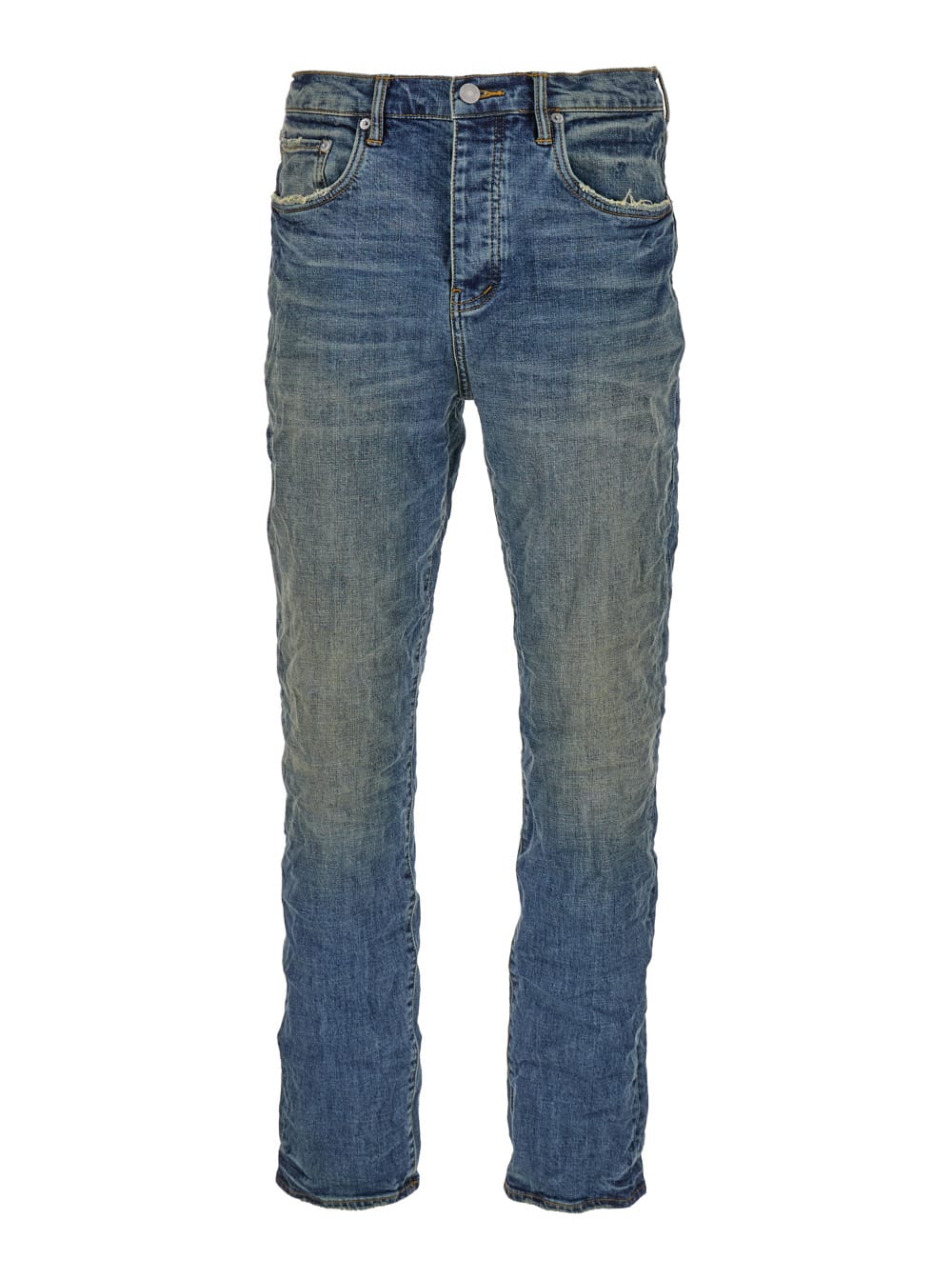 Blue Skinny Jeans With Crinkled Effect In Cotton Blend Denim Man