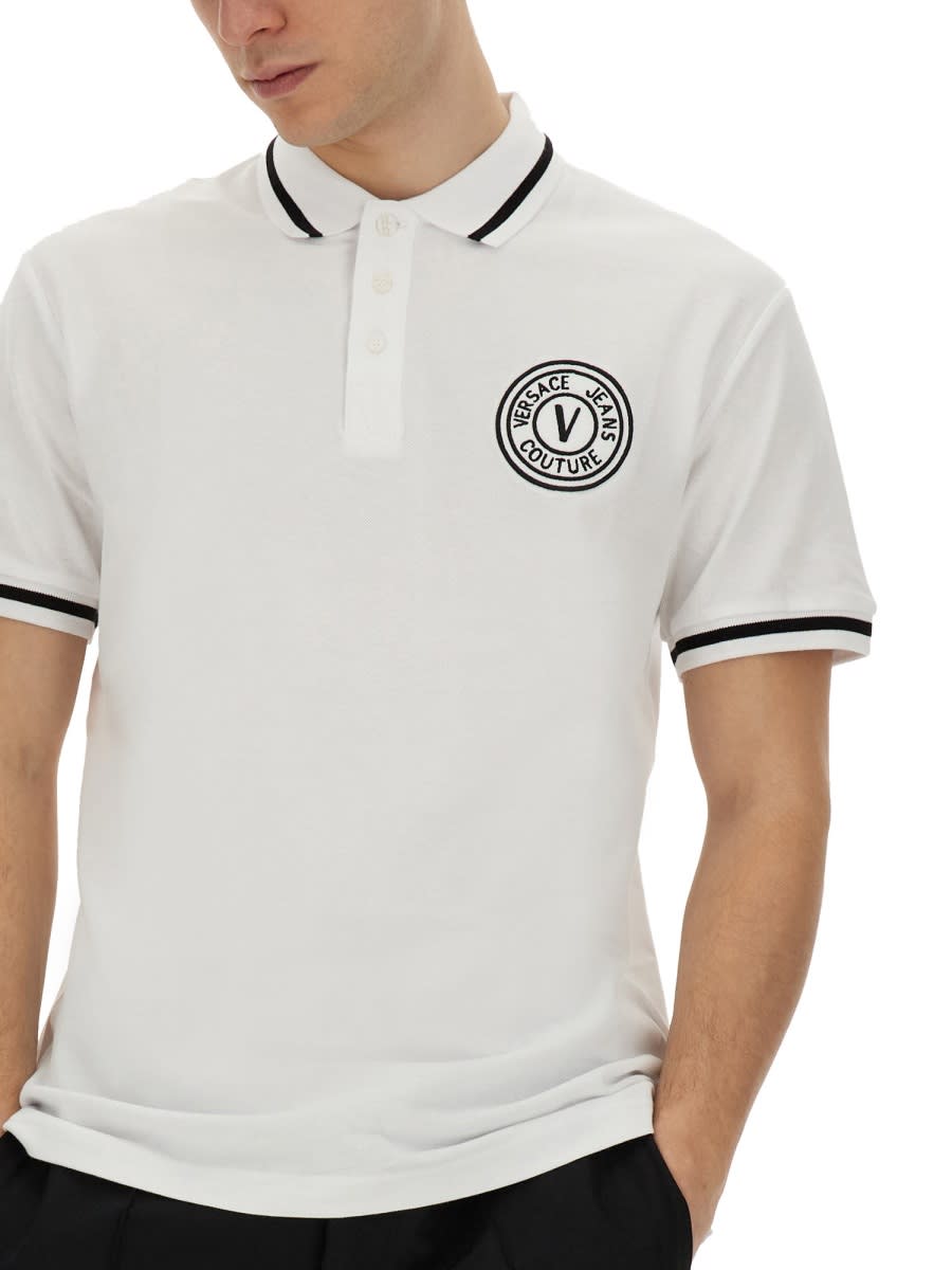 Shop Versace Jeans Couture Polo With Logo In Bianco Ottico