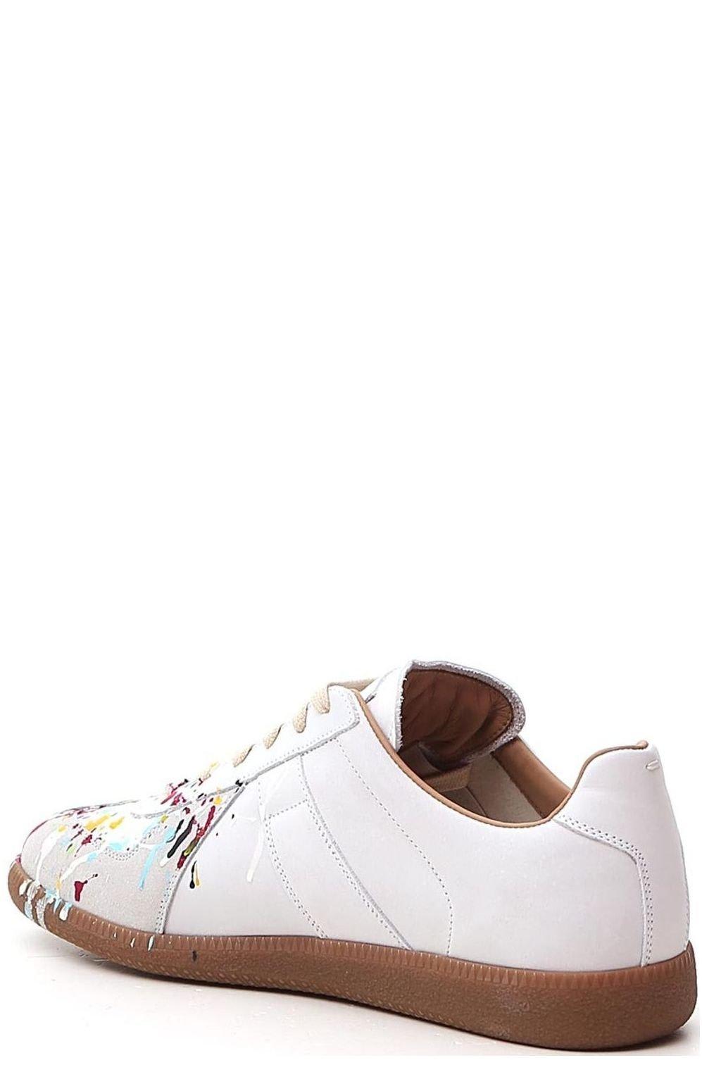 Shop Maison Margiela Replica Lace-up Sneakers In Off White/paint.