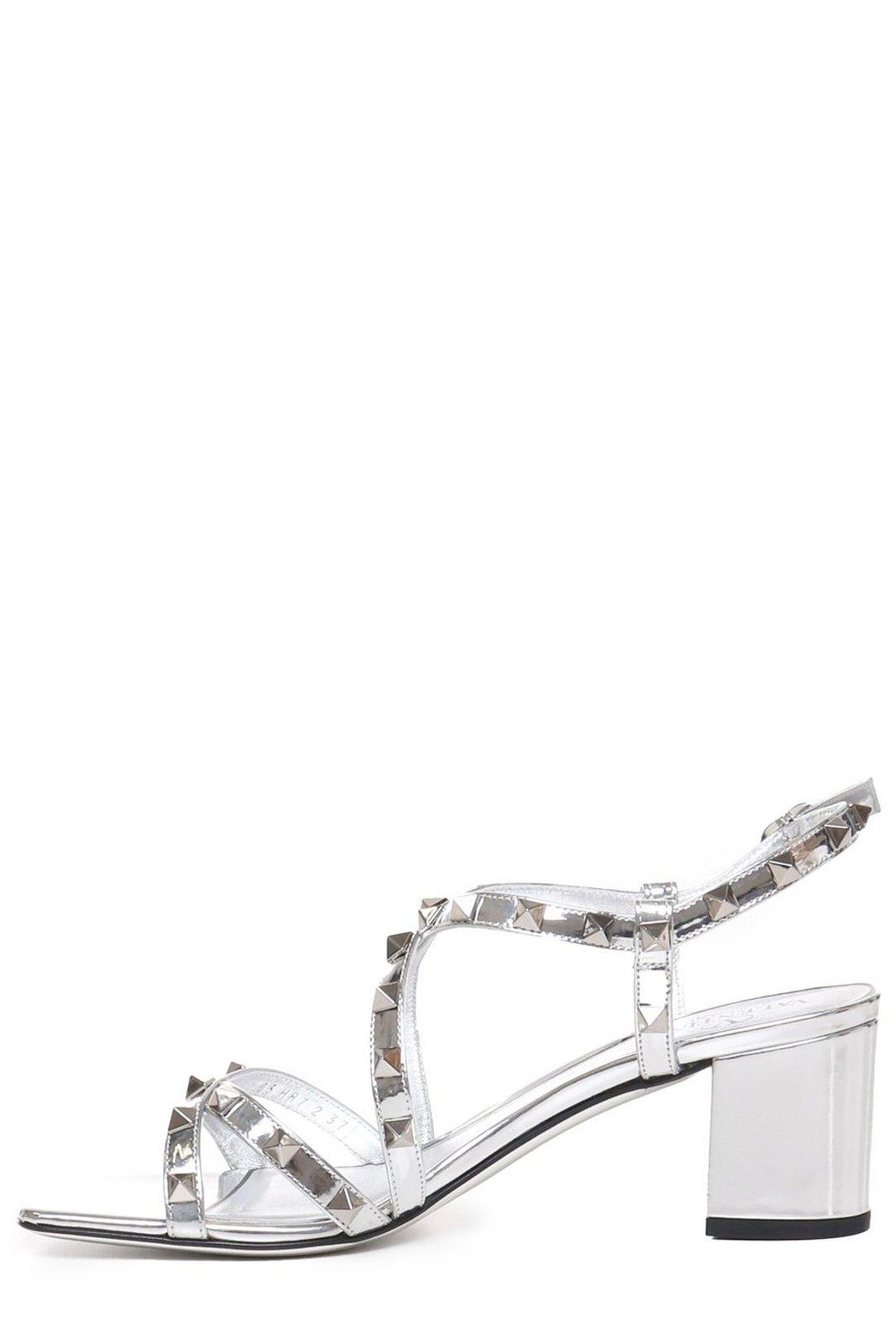 Shop Valentino Garavani Rockstud Open Toe Sandals In Silver