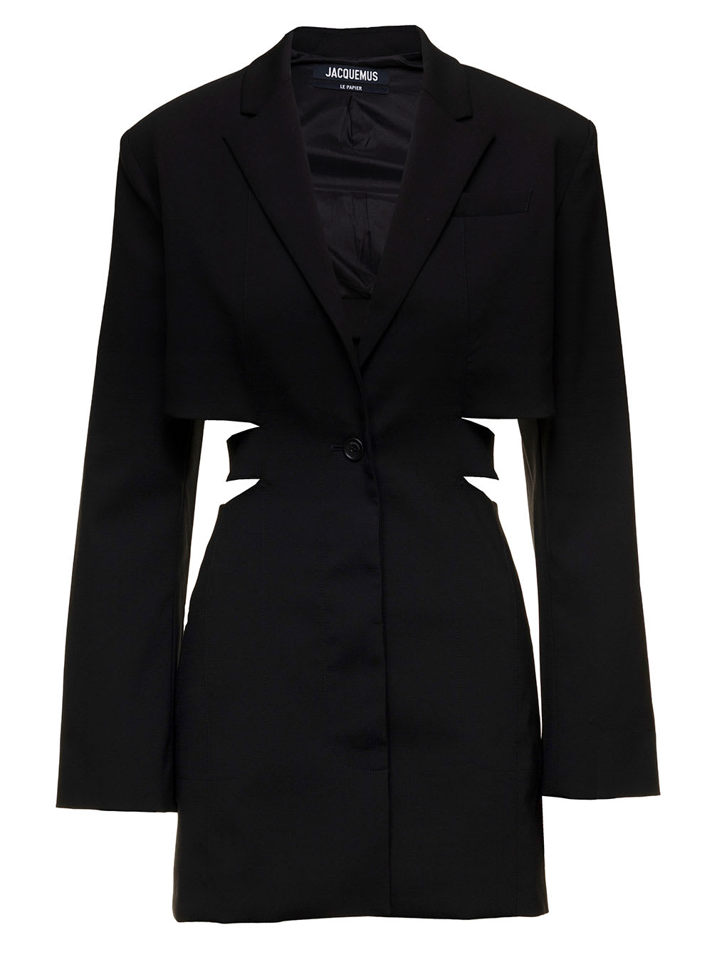 Shop Jacquemus Le Robe Bari Black Blazer Mini Dress With Cut-out Detail In Wool Woman