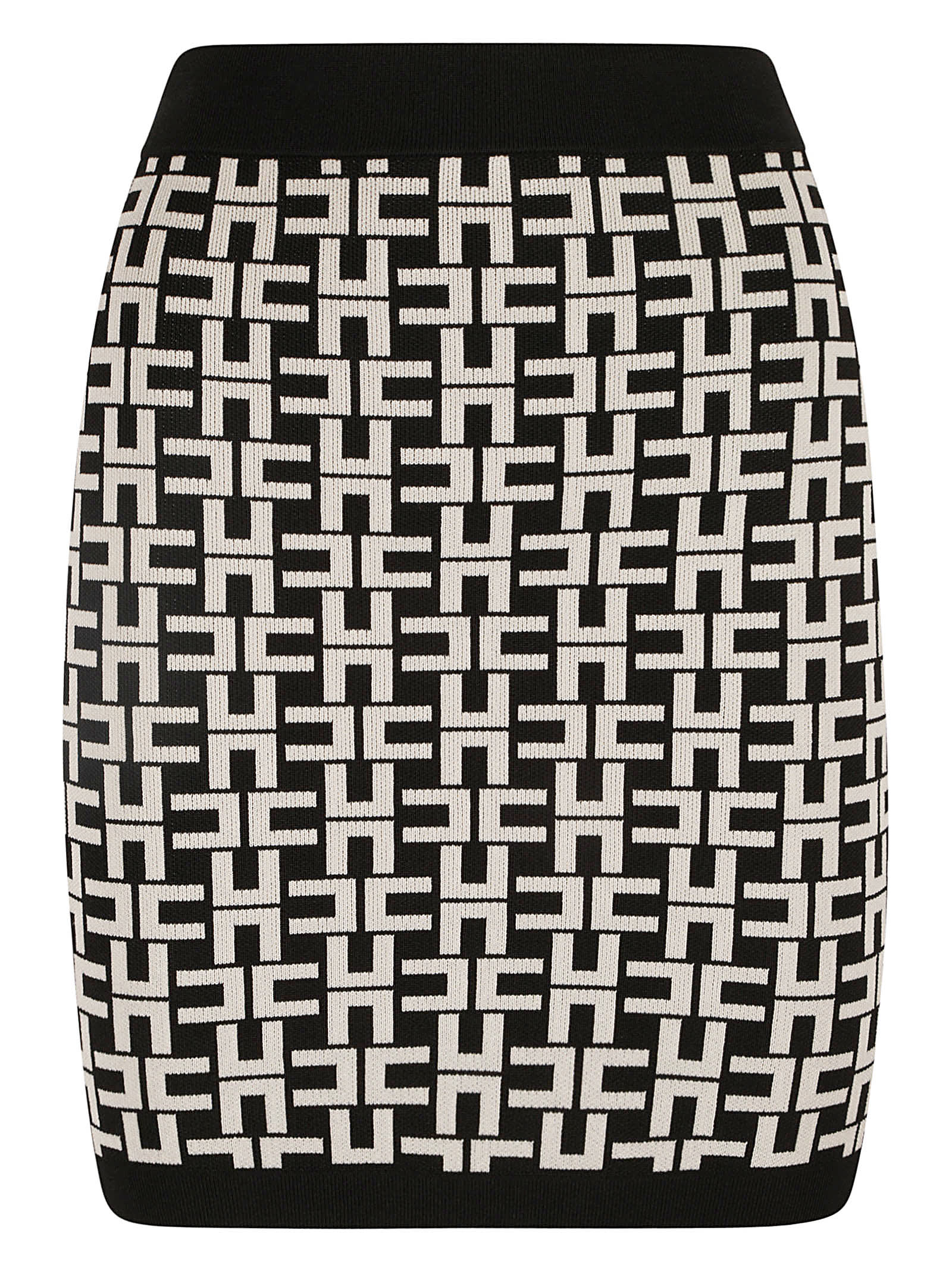 Elisabetta Franchi Viscose Logo Jacquard Miniskirt In Black/burro