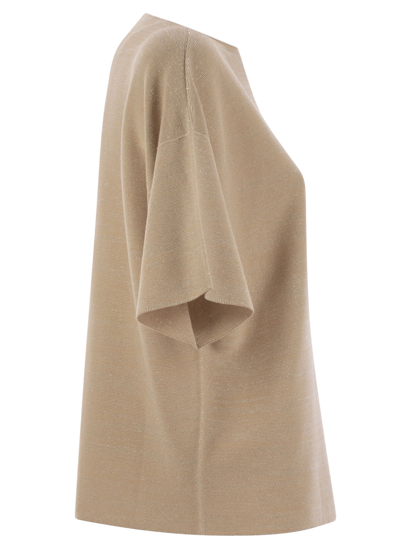 Fabiana Filippi Cotton And Lurex Boat-neck Sweater In Beige