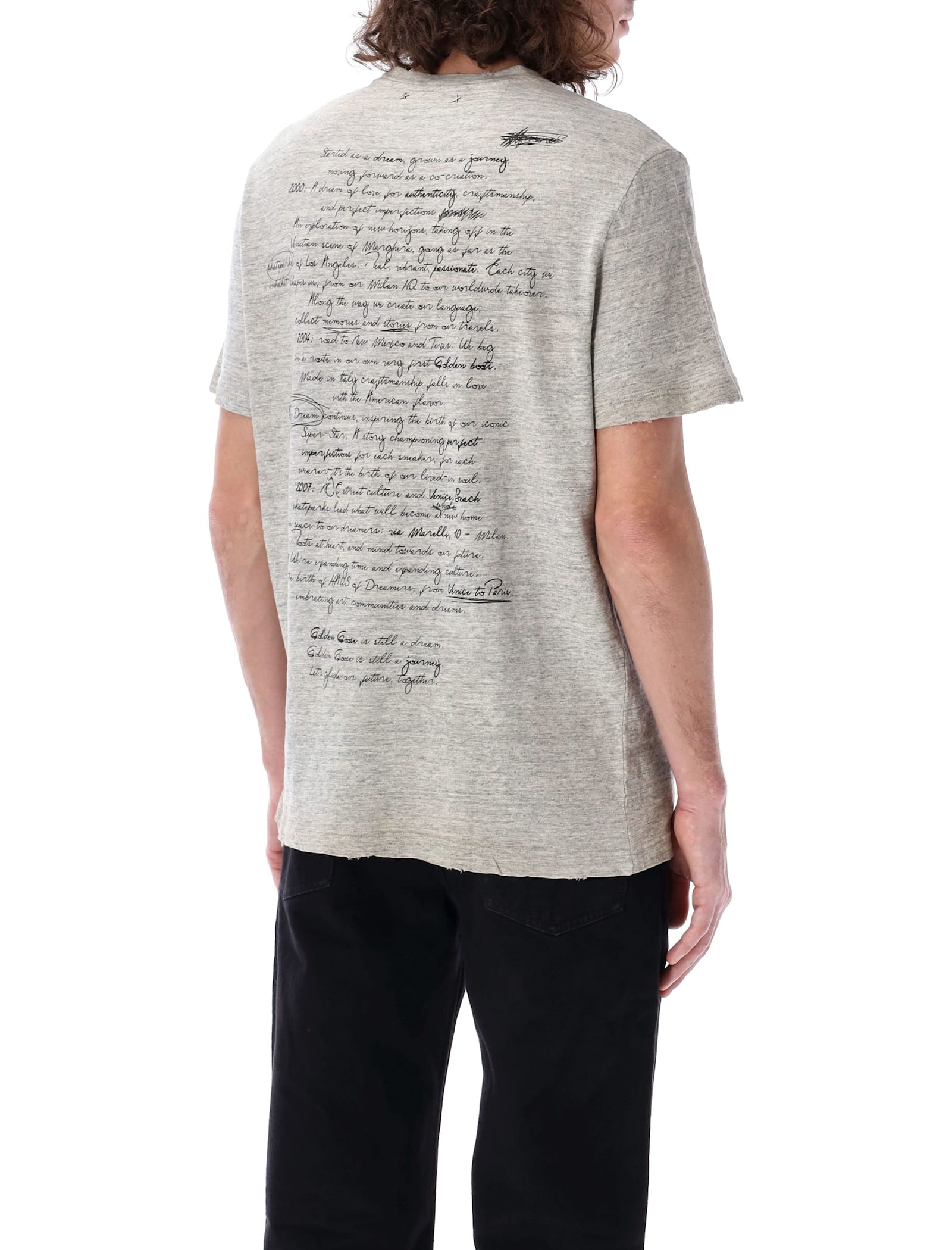 Golden Goose Short-sleeved Printed T-shirt In Grey Melange