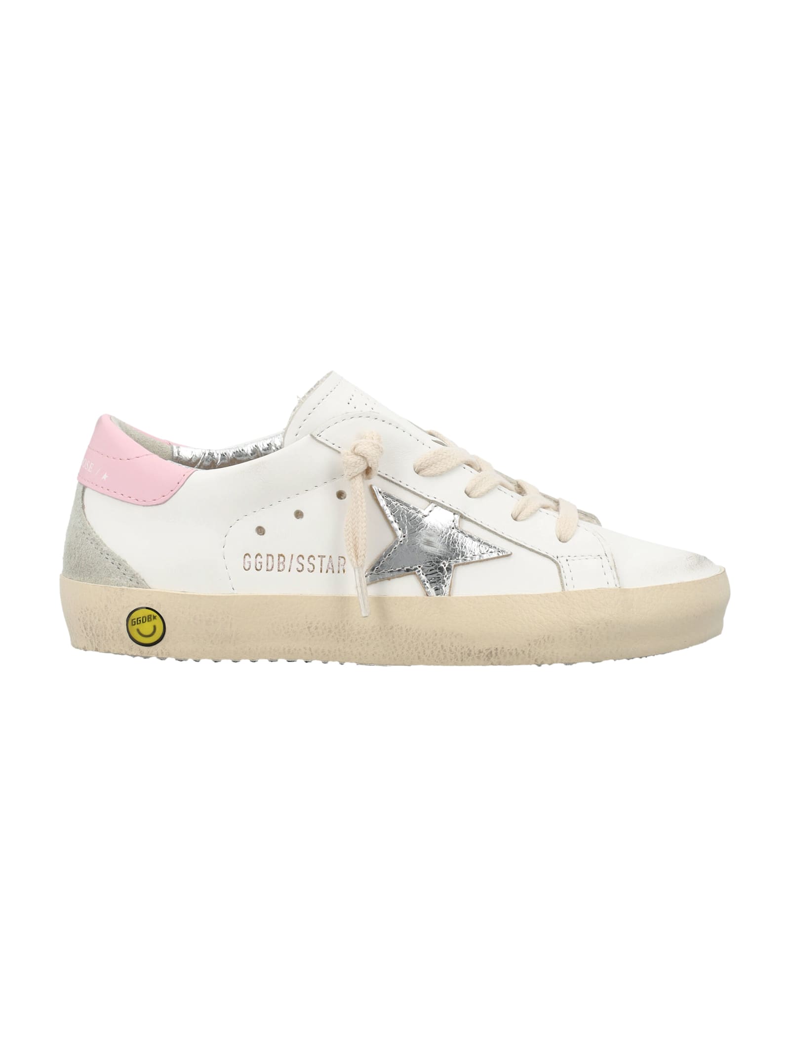 Golden Goose Kids Super-star White And Pink Leather Sneakers In White