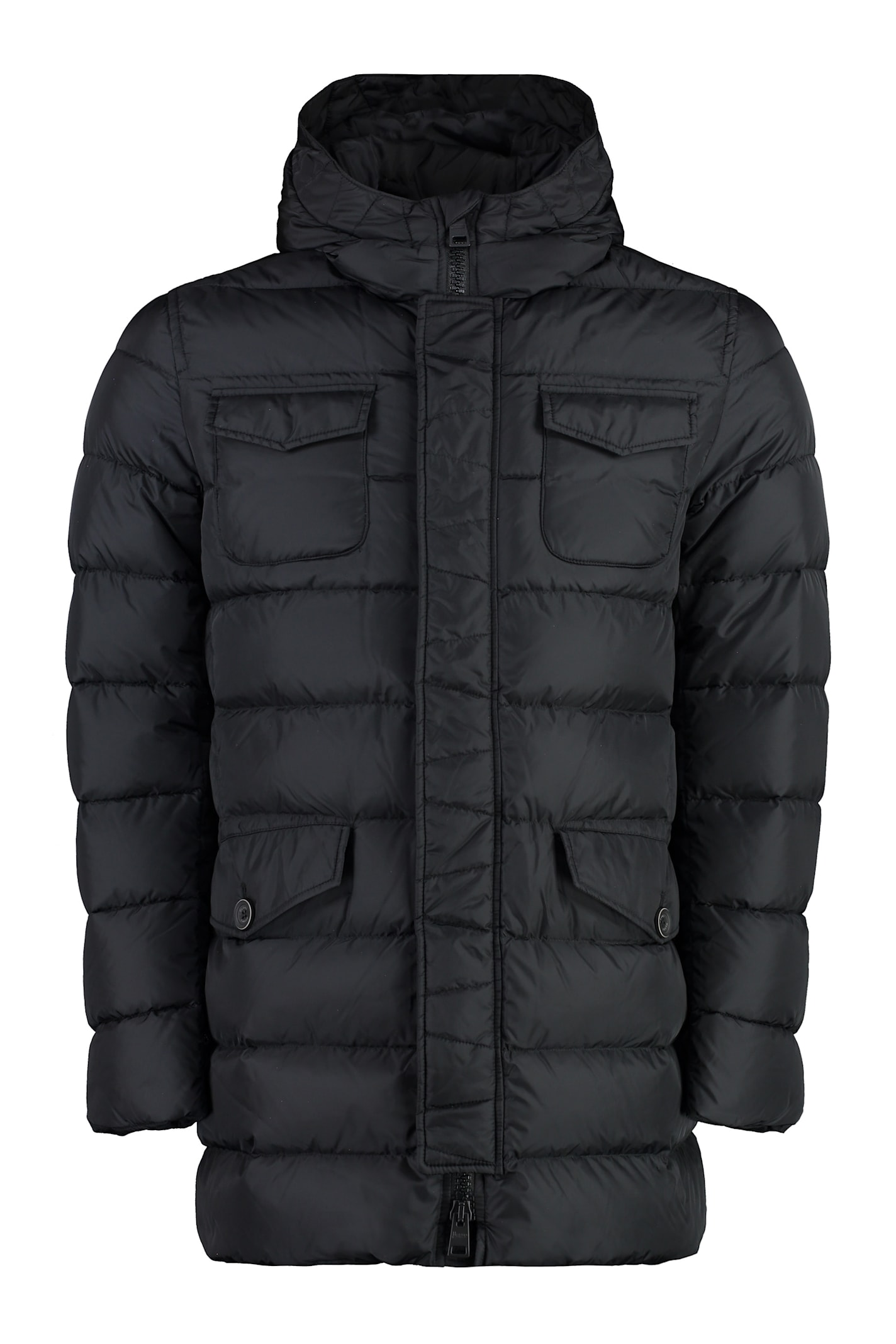 Shop Herno Long Hooded Down Jacket In Black