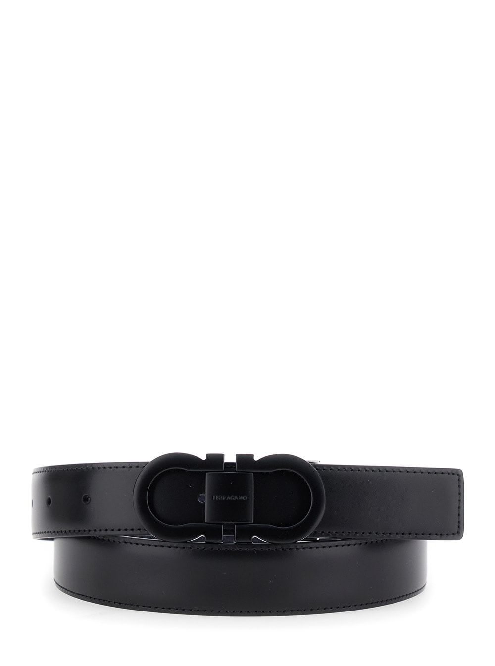 Black Belt With Double Gancini Buckle In Leather Man