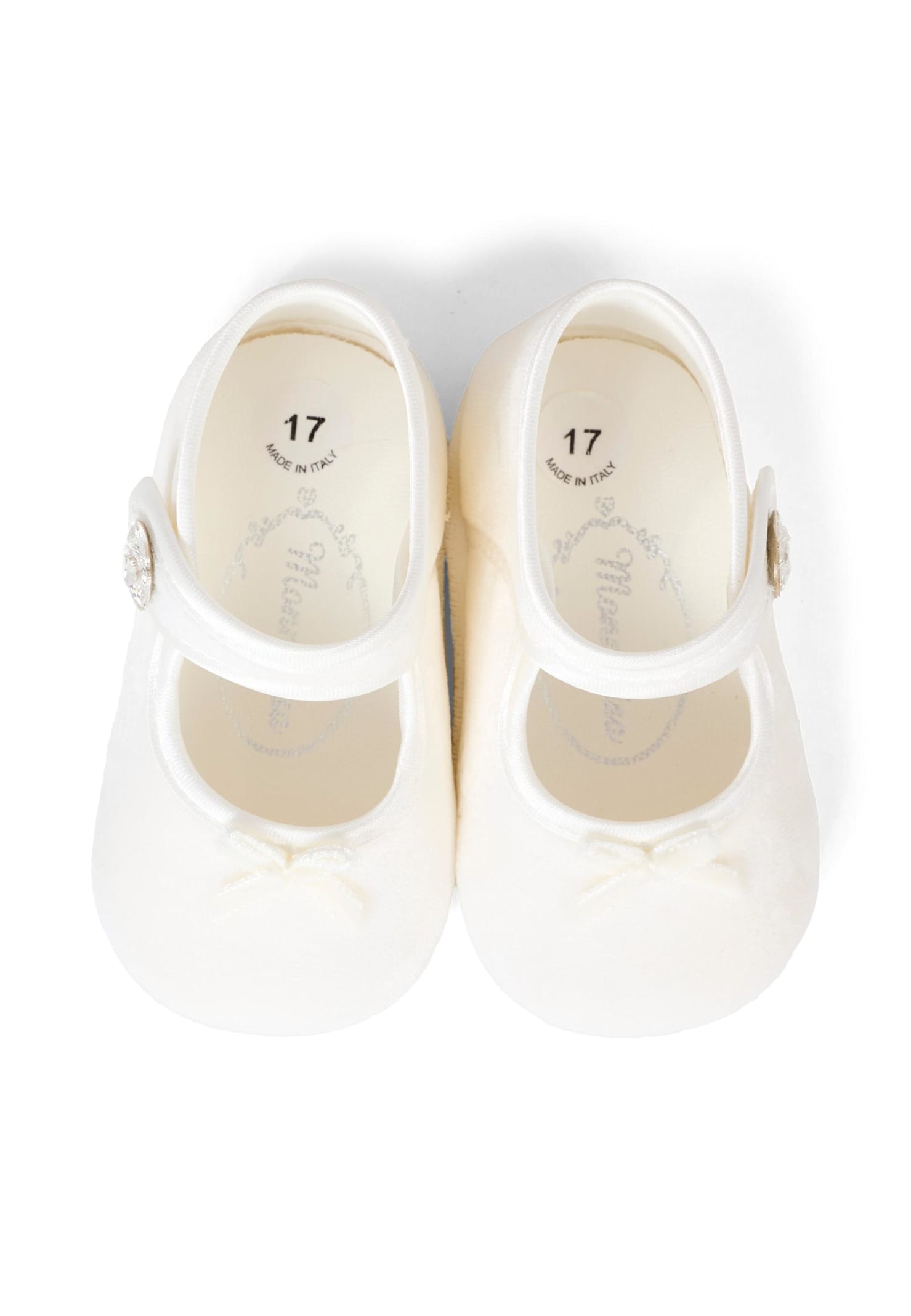 Monnalisa White Ballet Shoes For Baby Girl With Bow In White