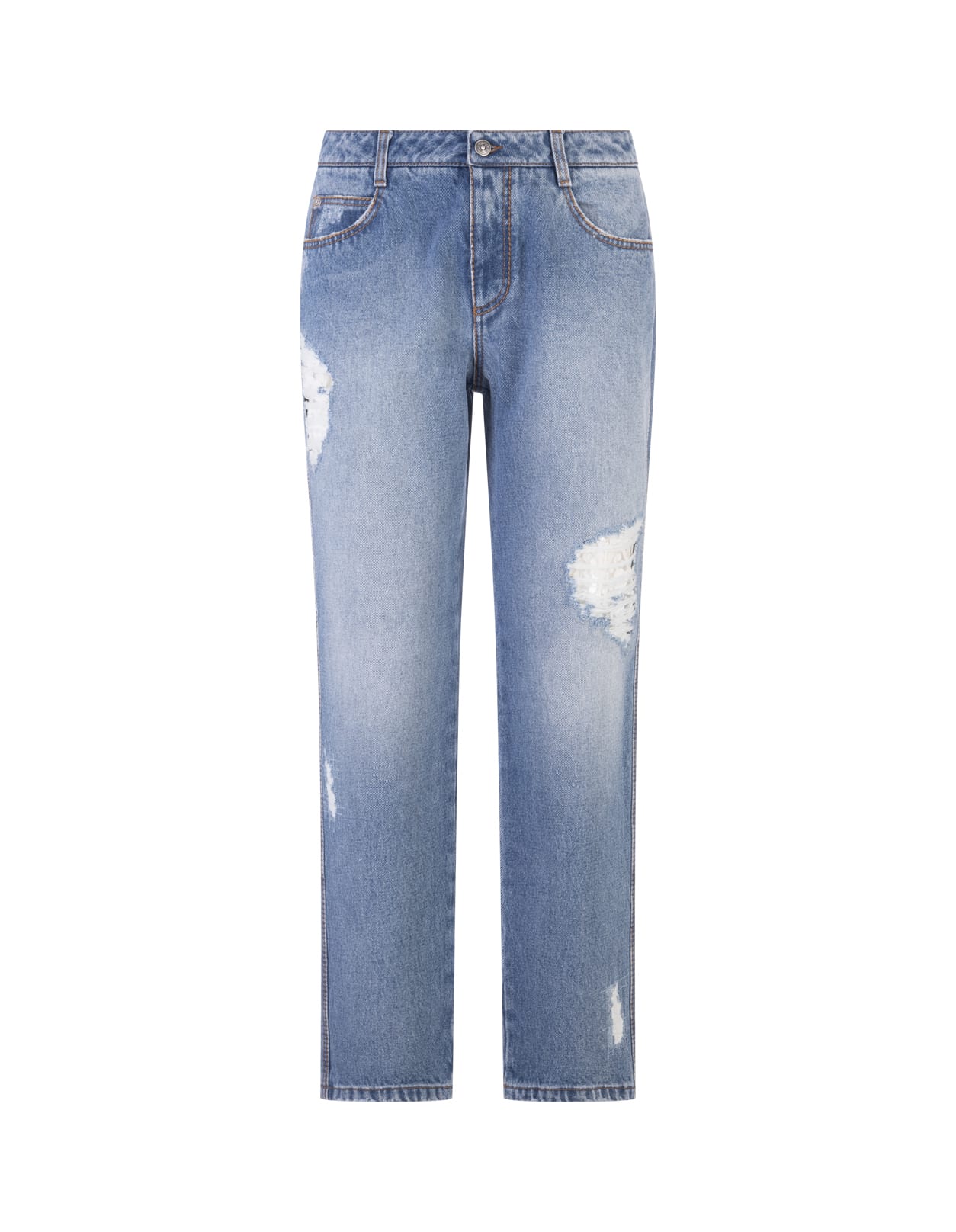 Ermanno Scervino Medium Blue Boyfriend Jeans With Sequins