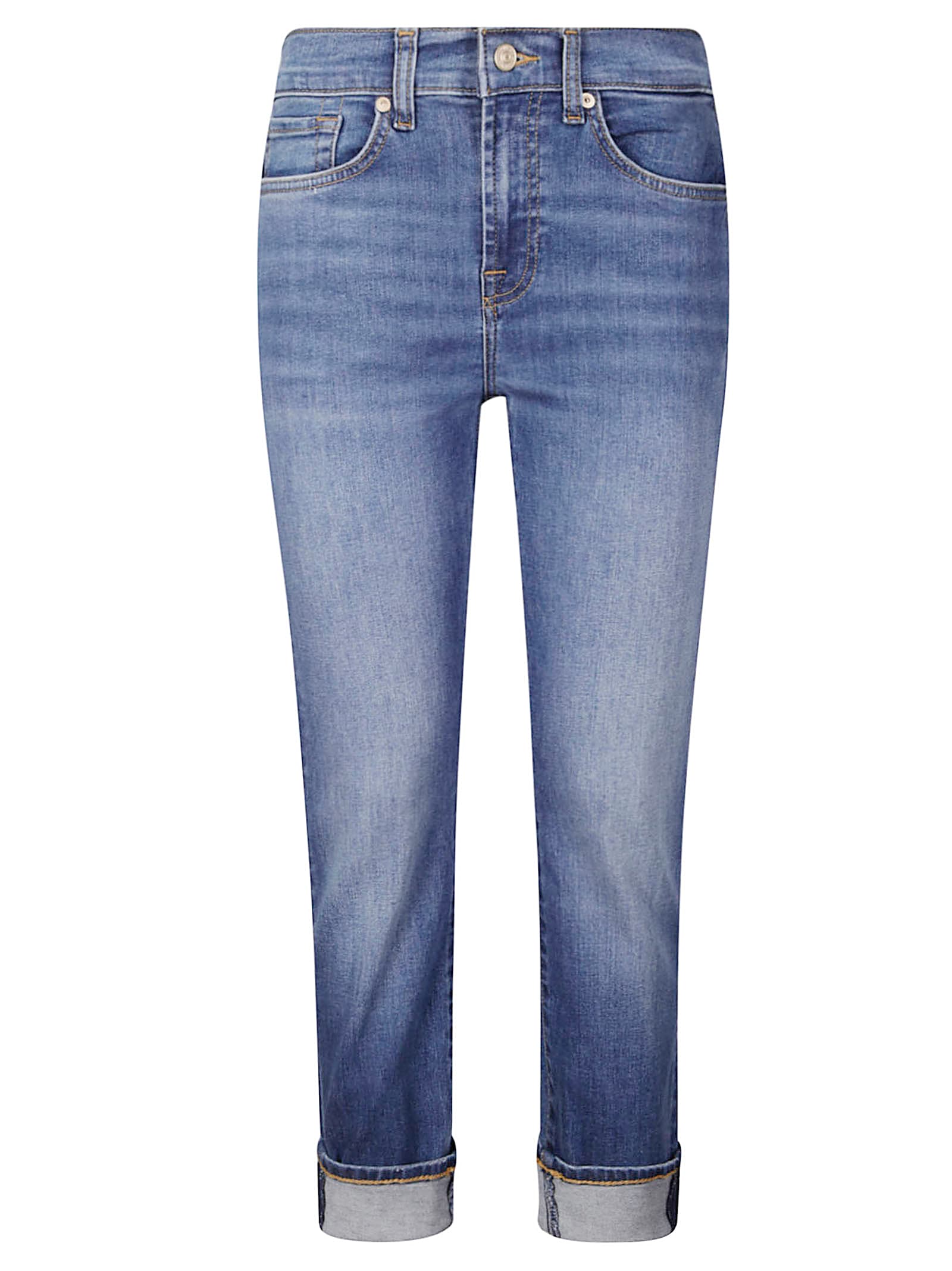 7 For All Mankind Mid-rise Skinny Cropped Denim Trousers In Blue