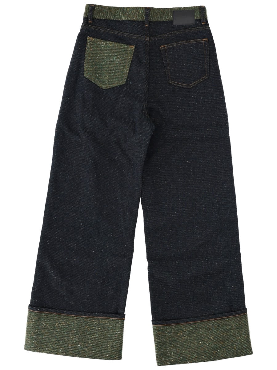 Ganni Melange Twill Denim Baggy Jeans Fold-up In Gray