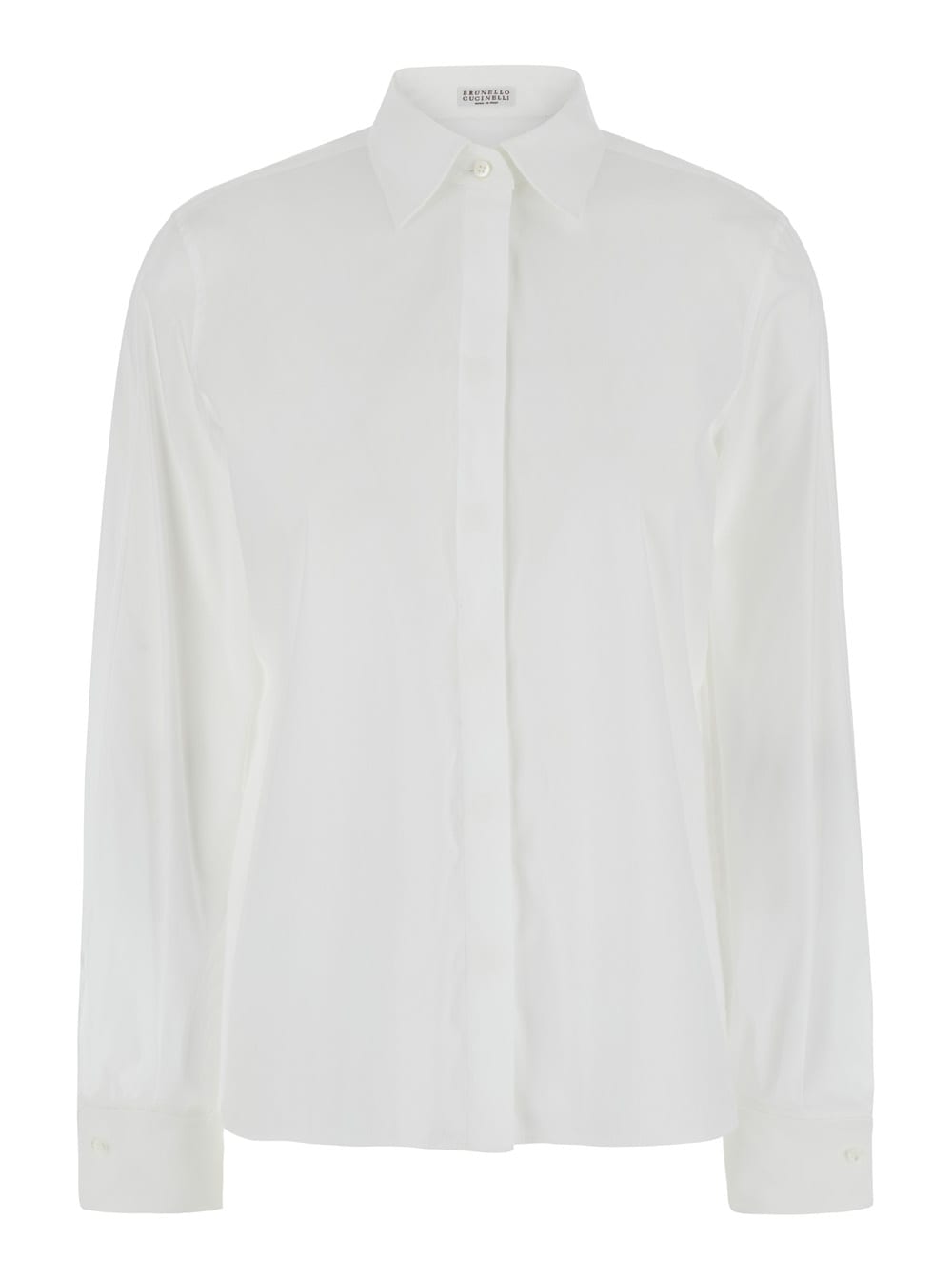 Shop Brunello Cucinelli White Shirt With Pointed Collar In Cotton Blend Woman