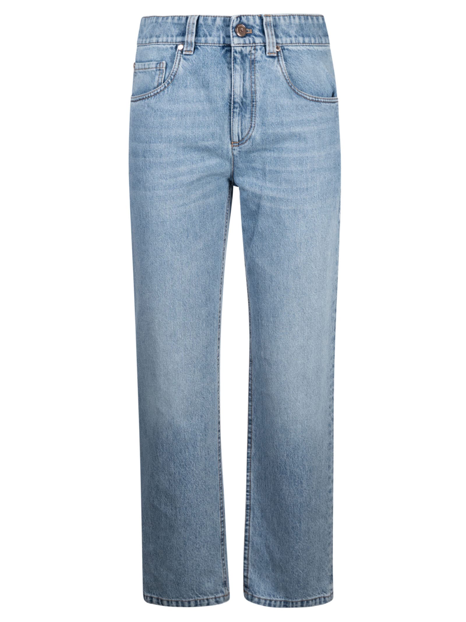 Shop Brunello Cucinelli Button Straight Jeans In Blue