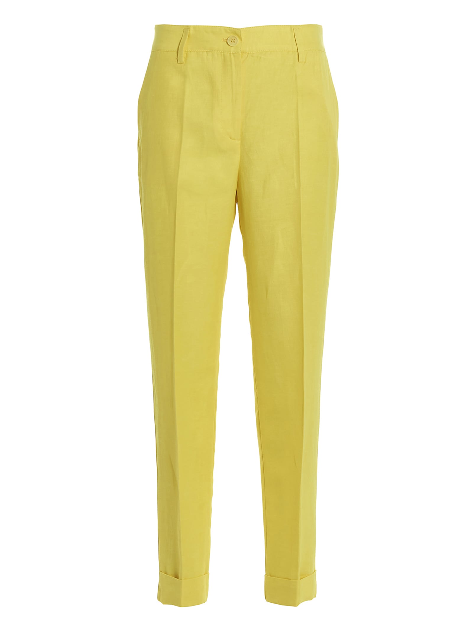 Shop P.a.r.o.s.h Linen Blend Pants In Yellow