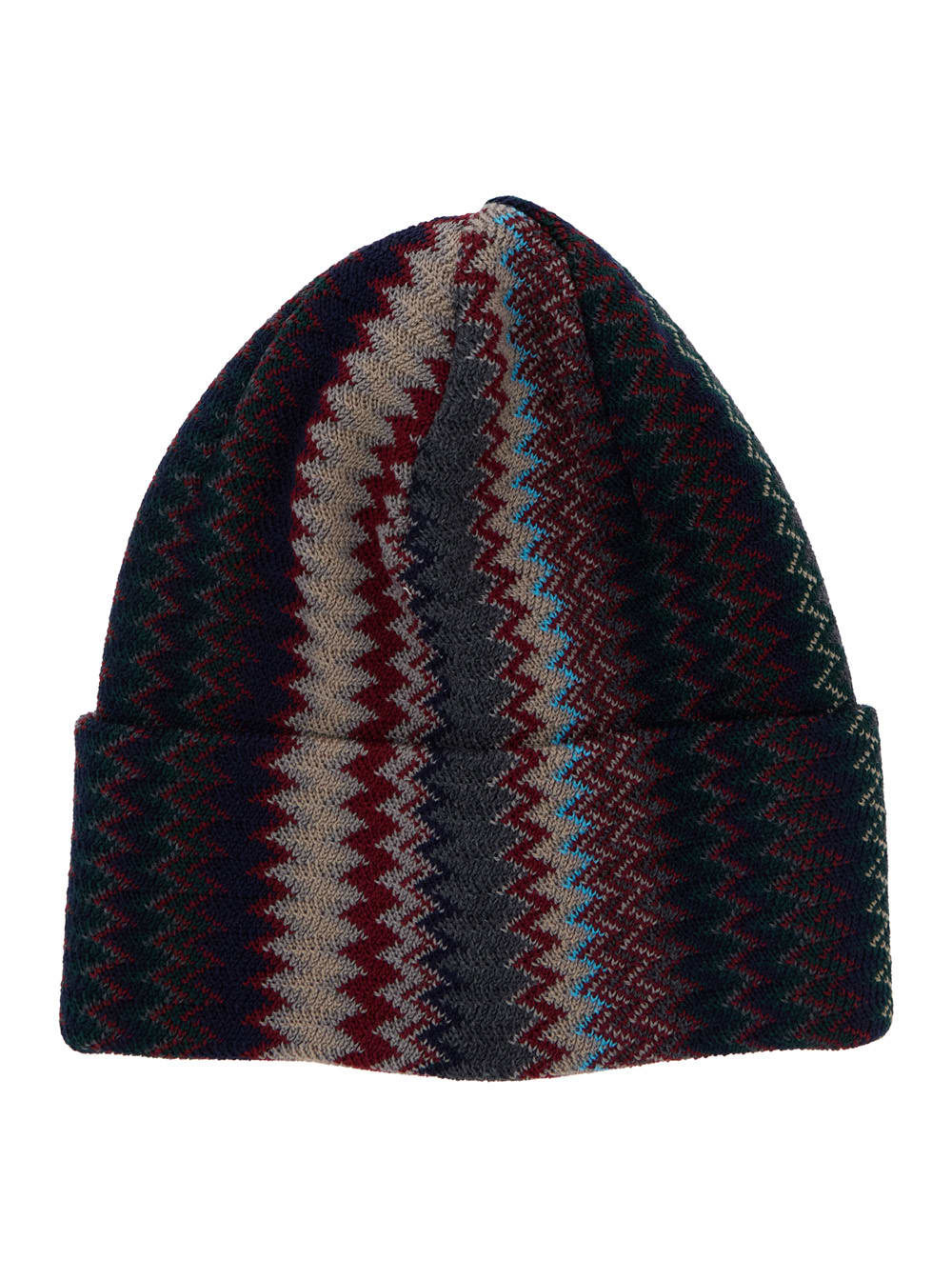 Missoni Multicolor Beanie With Turn-up Brim And Zigzag Motif In Wool Man In Multi