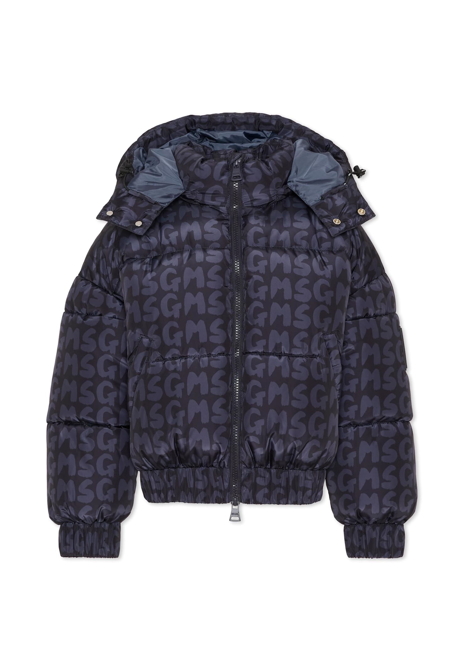 Msgm Black Down Jacket For Kids With Logo In Multi