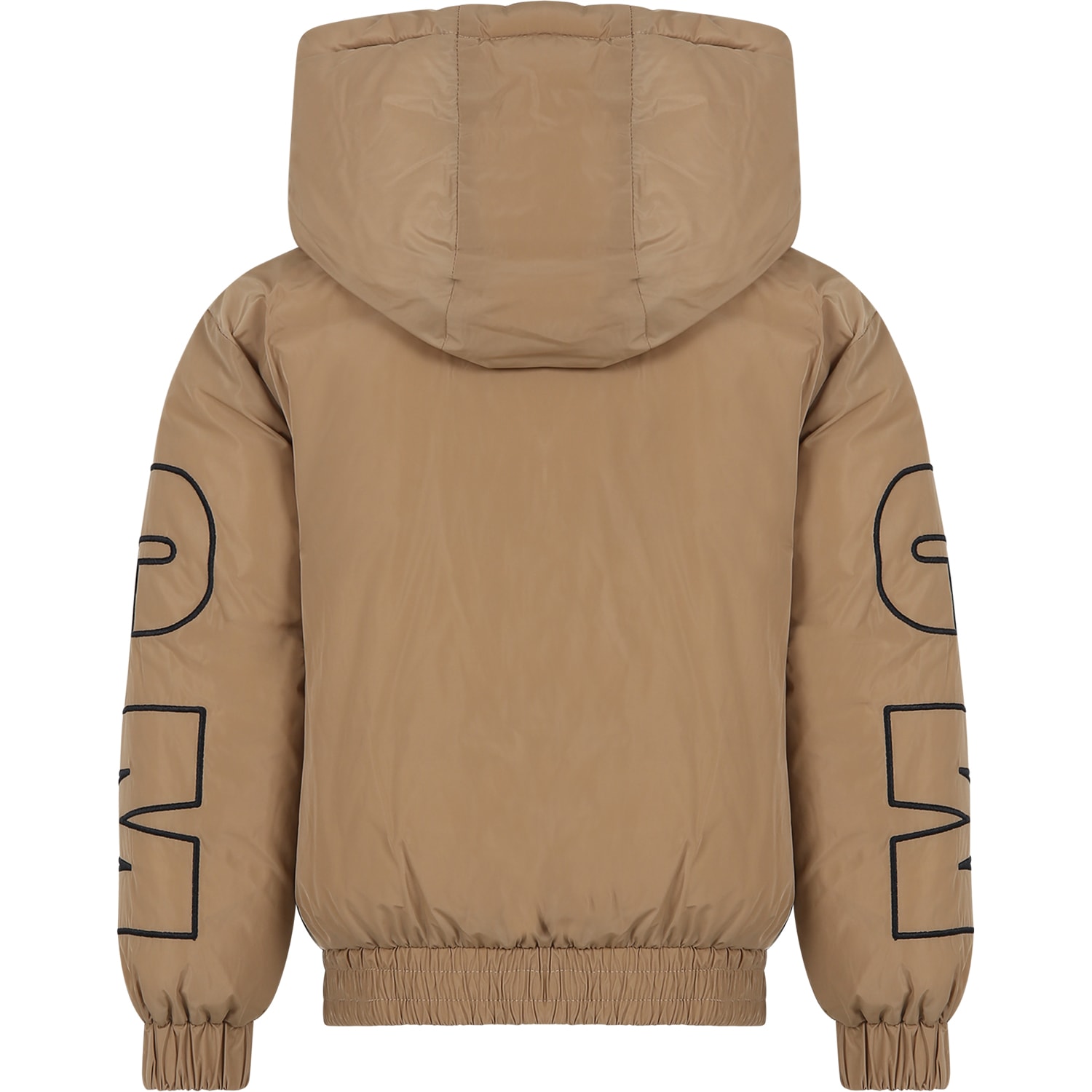 Shop Msgm Beige Down Jacket For Boy With Logo