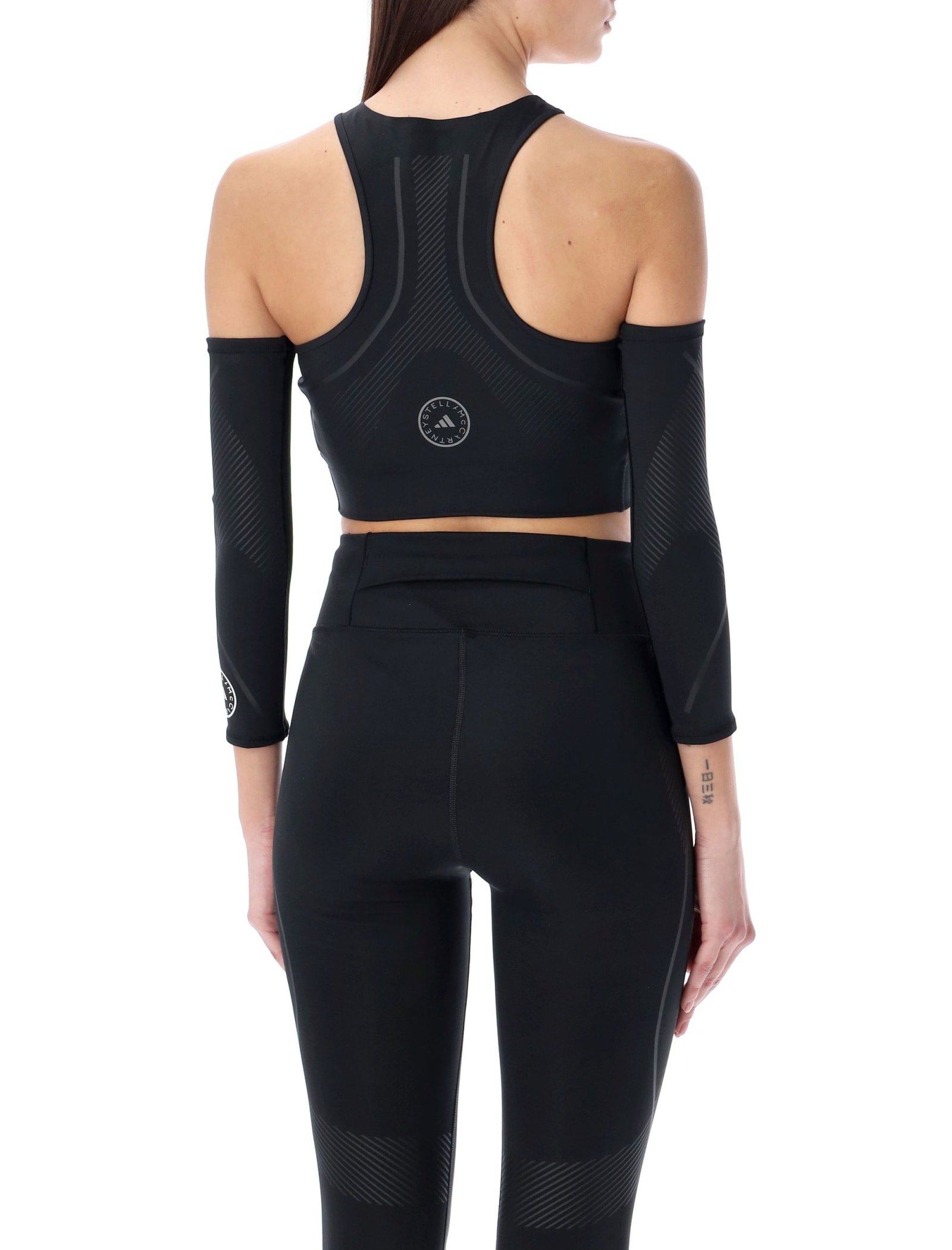 Shop Adidas By Stella Mccartney Truepace Running Crop Top With Arm Guards In Black
