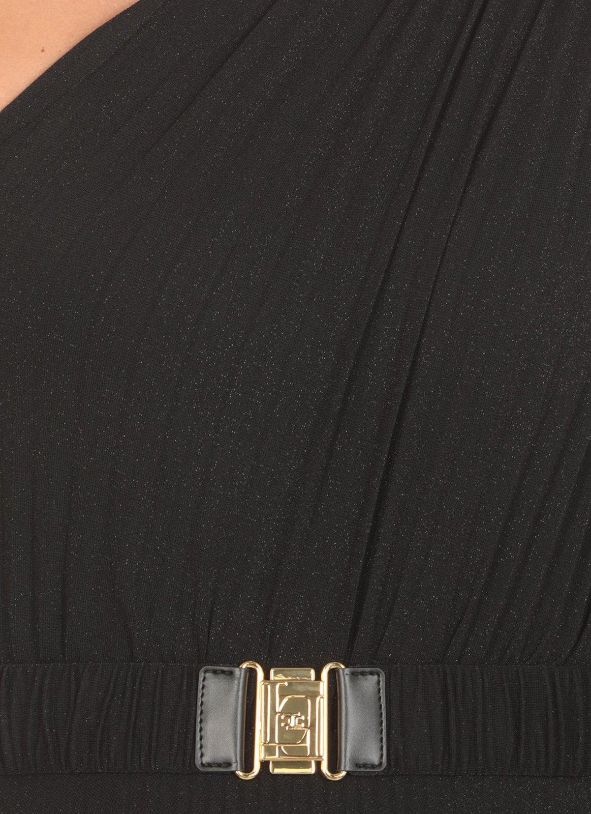 Shop Elisabetta Franchi One-shoulder Pleated Red Carpet Dress In Nero