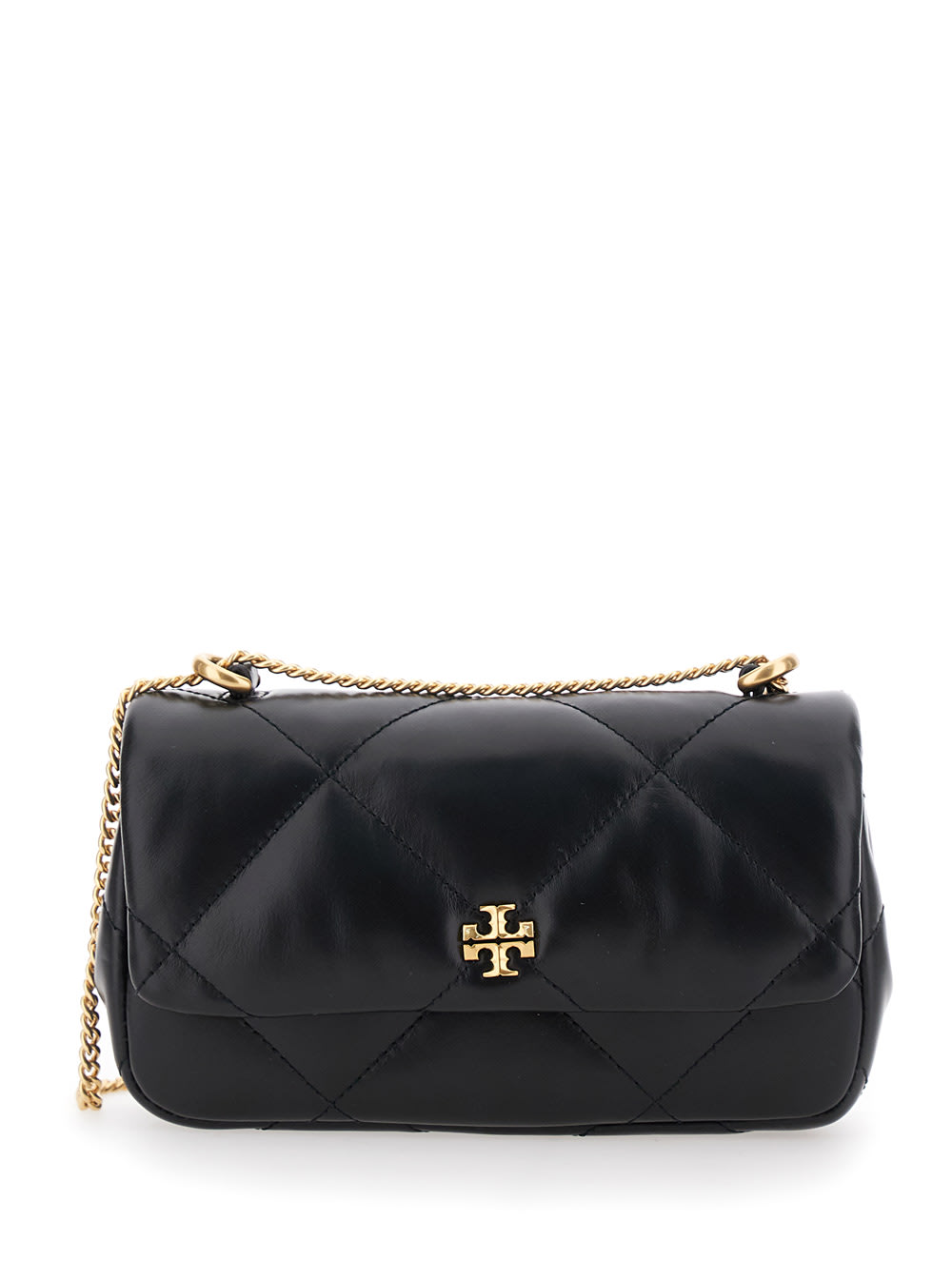 Tory Burch 'kira' Black Diamond Quilted Crossbody Bag With Logo Plaque On The Front In Black