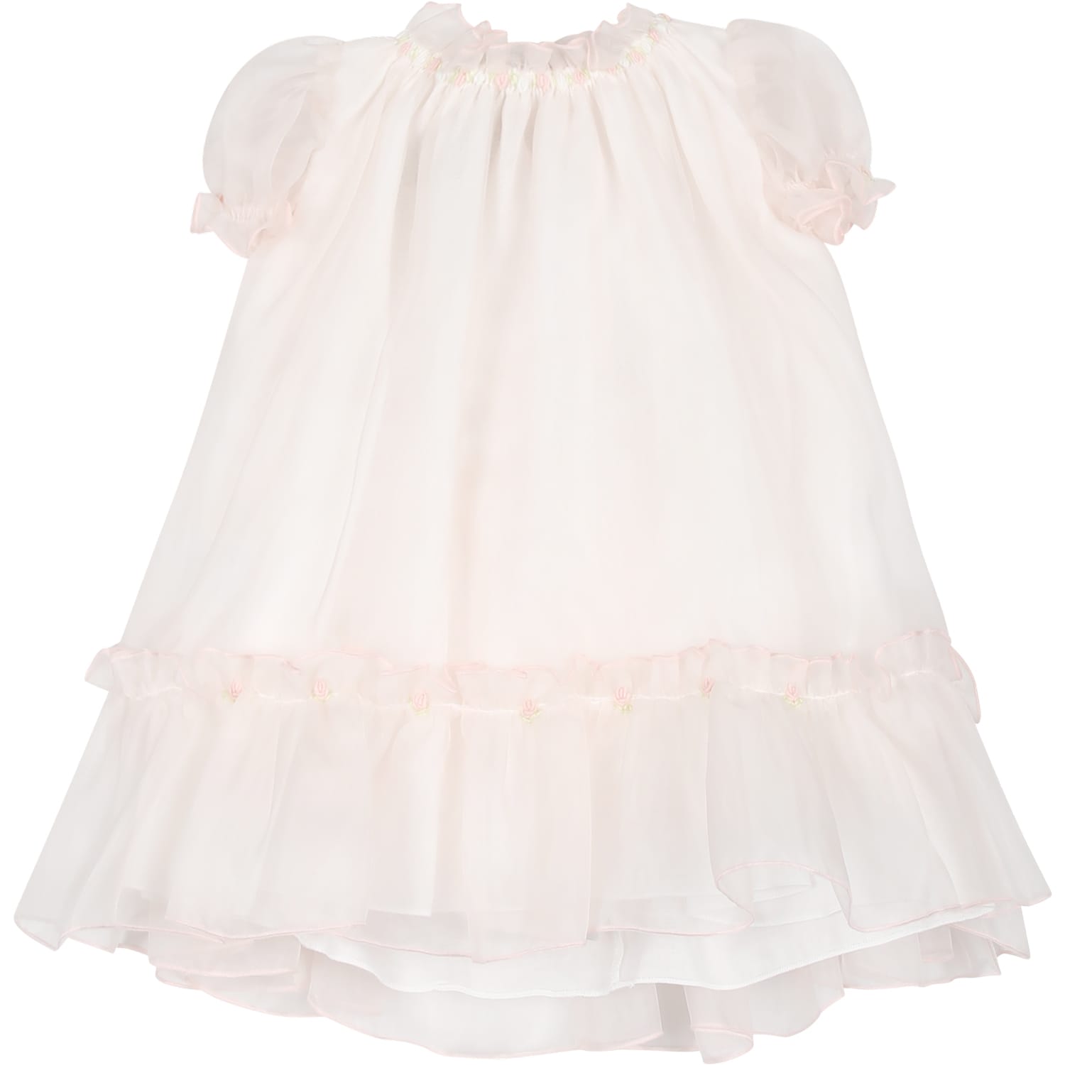 Shop La Stupenderia Pink Dress For Baby Girl With Flowers Embroidered