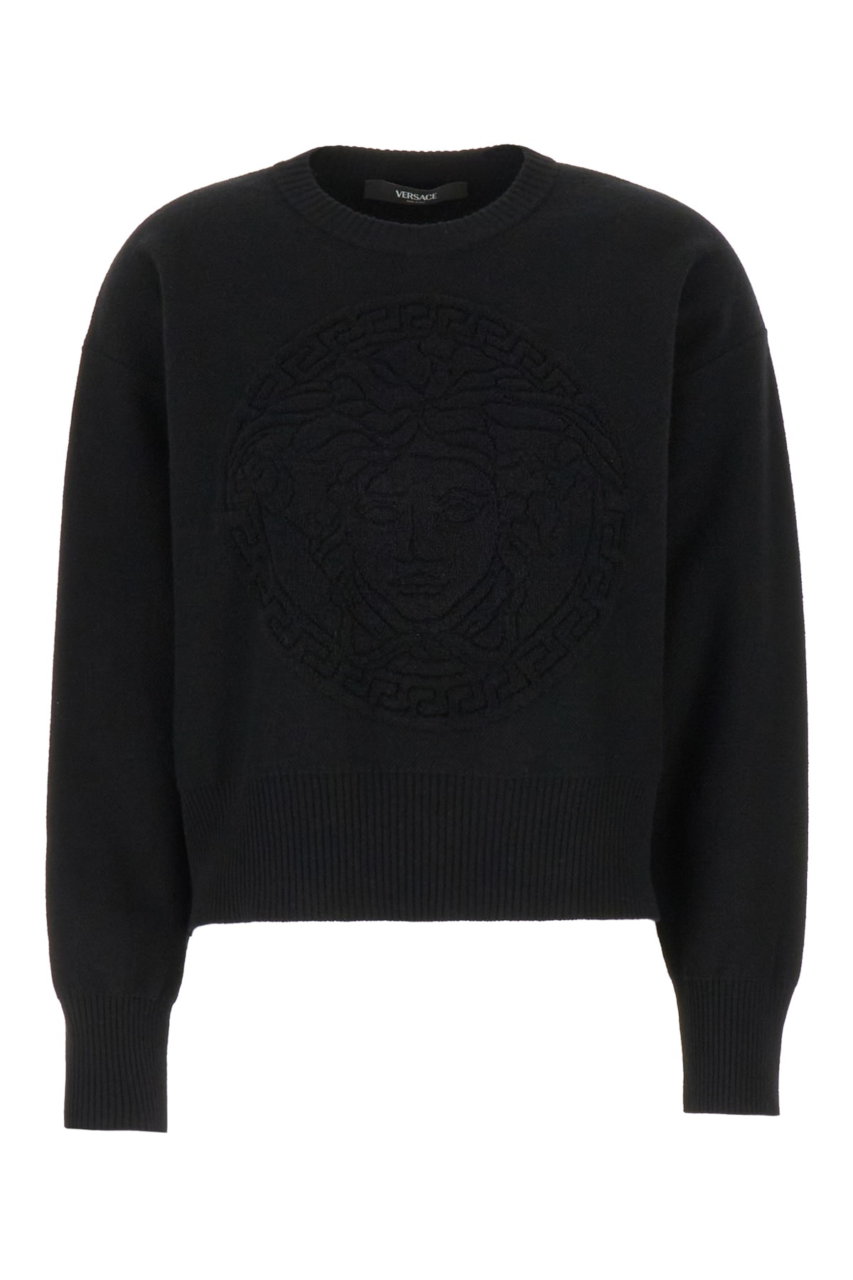 Versace Black Wool Blend Sweater In Nero