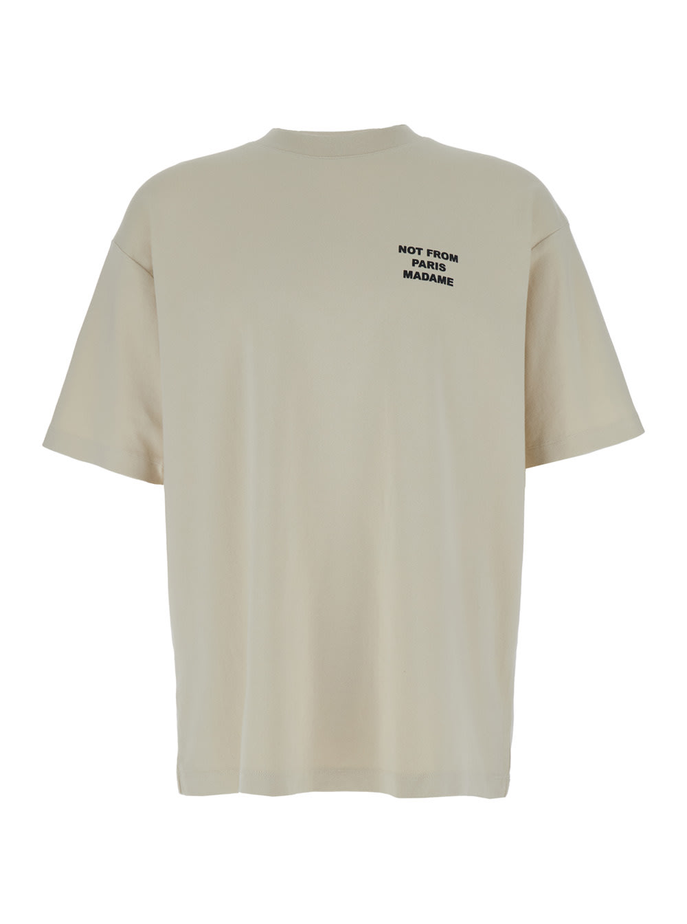 Shop Drôle De Monsieur Beige Crewneck T-shirt With Slogan Print On The Front And Back In Cotton Man