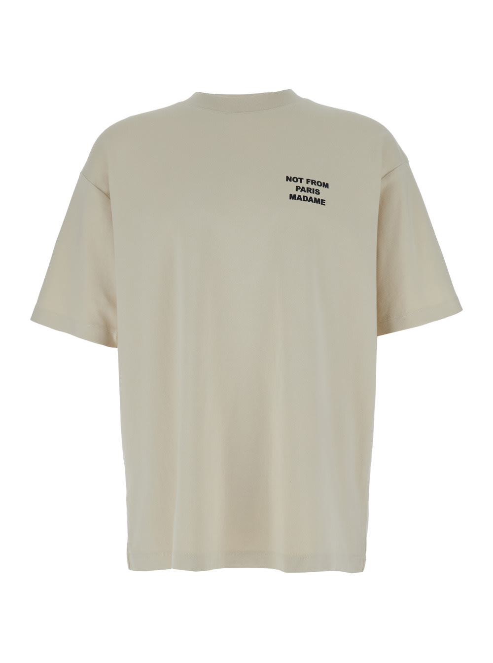 Beige Crewneck T-shirt With Slogan Print On The Front And Back In Cotton Man