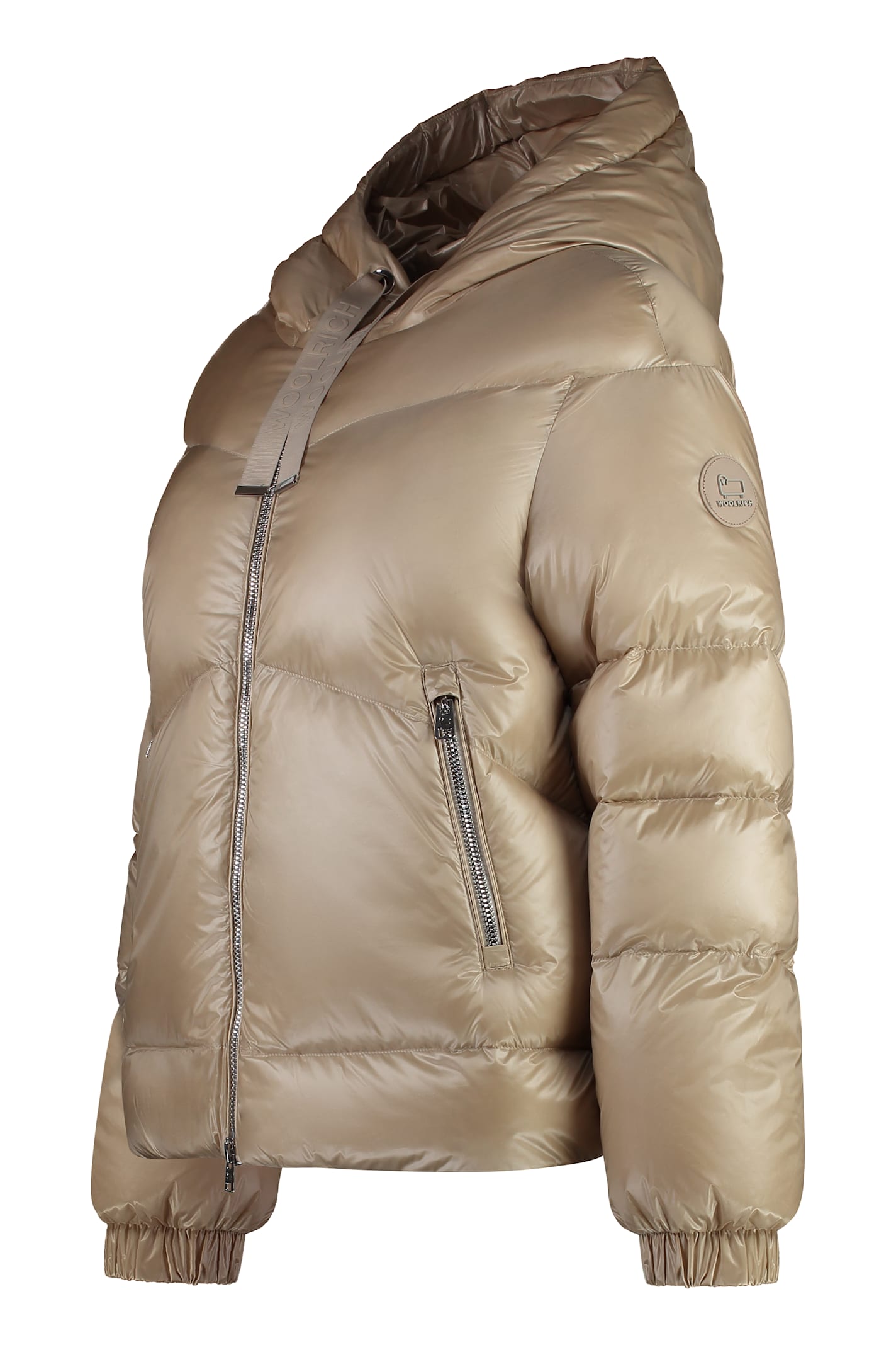 Shop Woolrich Aliquippa Hooded Nylon Down Jacket In Beige