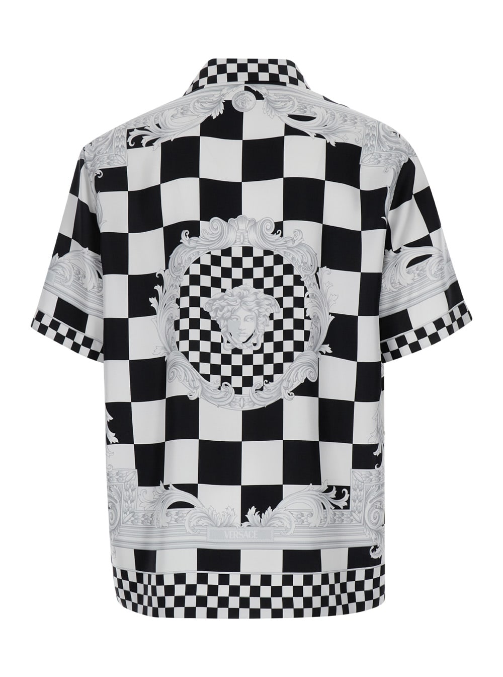 Shop Versace Black And White Shirt With Baroque Print In Techno Fabric Man In White/black