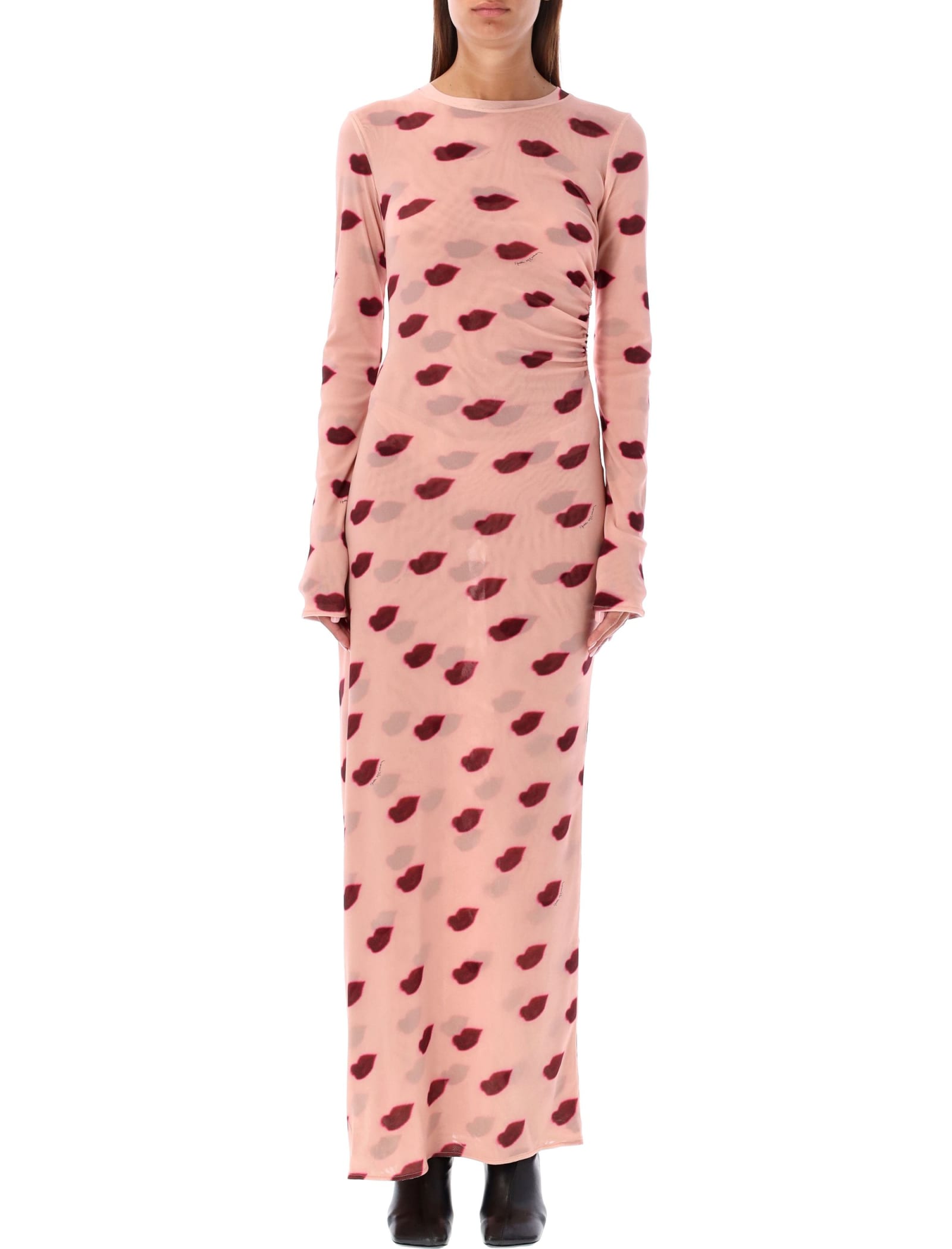 Shop Stella Mccartney Lips Print Long Dress In Dusty Rose